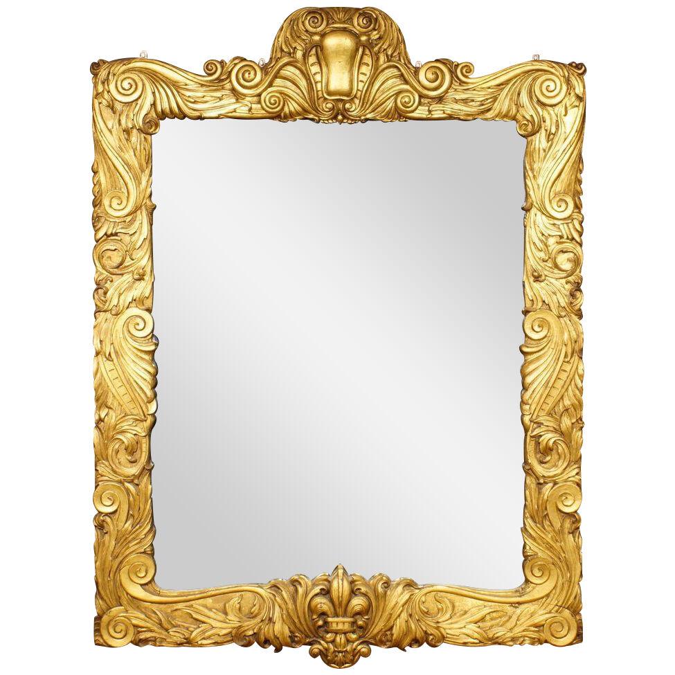 1920s Carved Wood and Gilded Sunderland Frame Mirror of Large Scale.