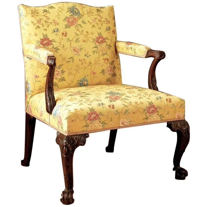 George II period mahogany open arm chair attributed to Matthias Lock