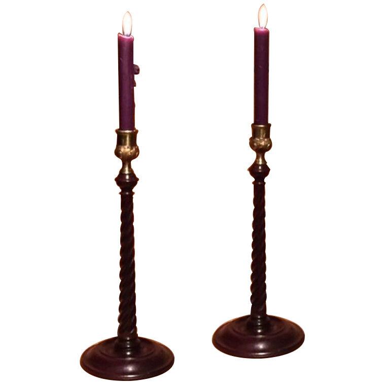 Georgian Mahogany Candlesticks with Brass Sconces