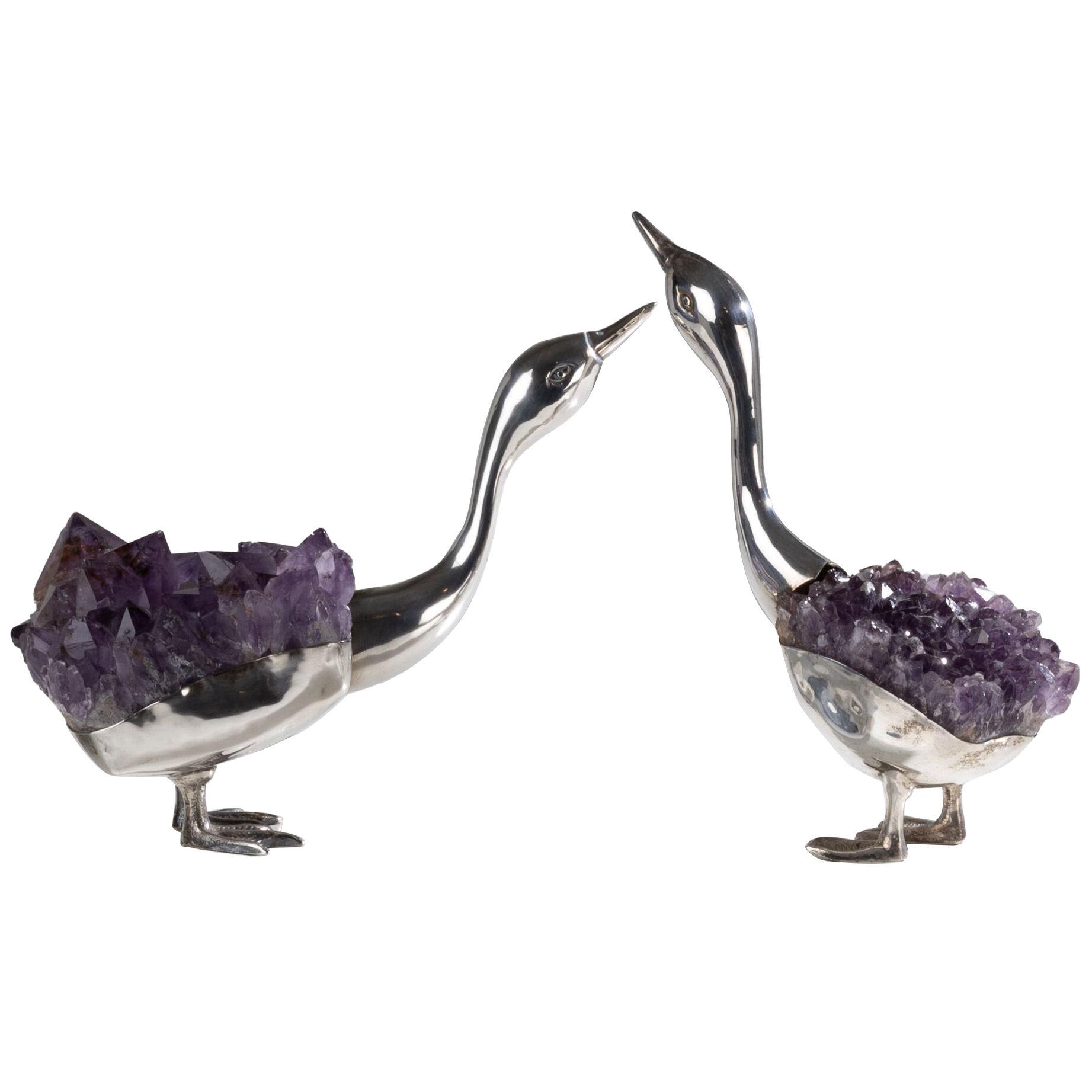 Pair of swans in silver metal by Gerson of Bahia – Brazil