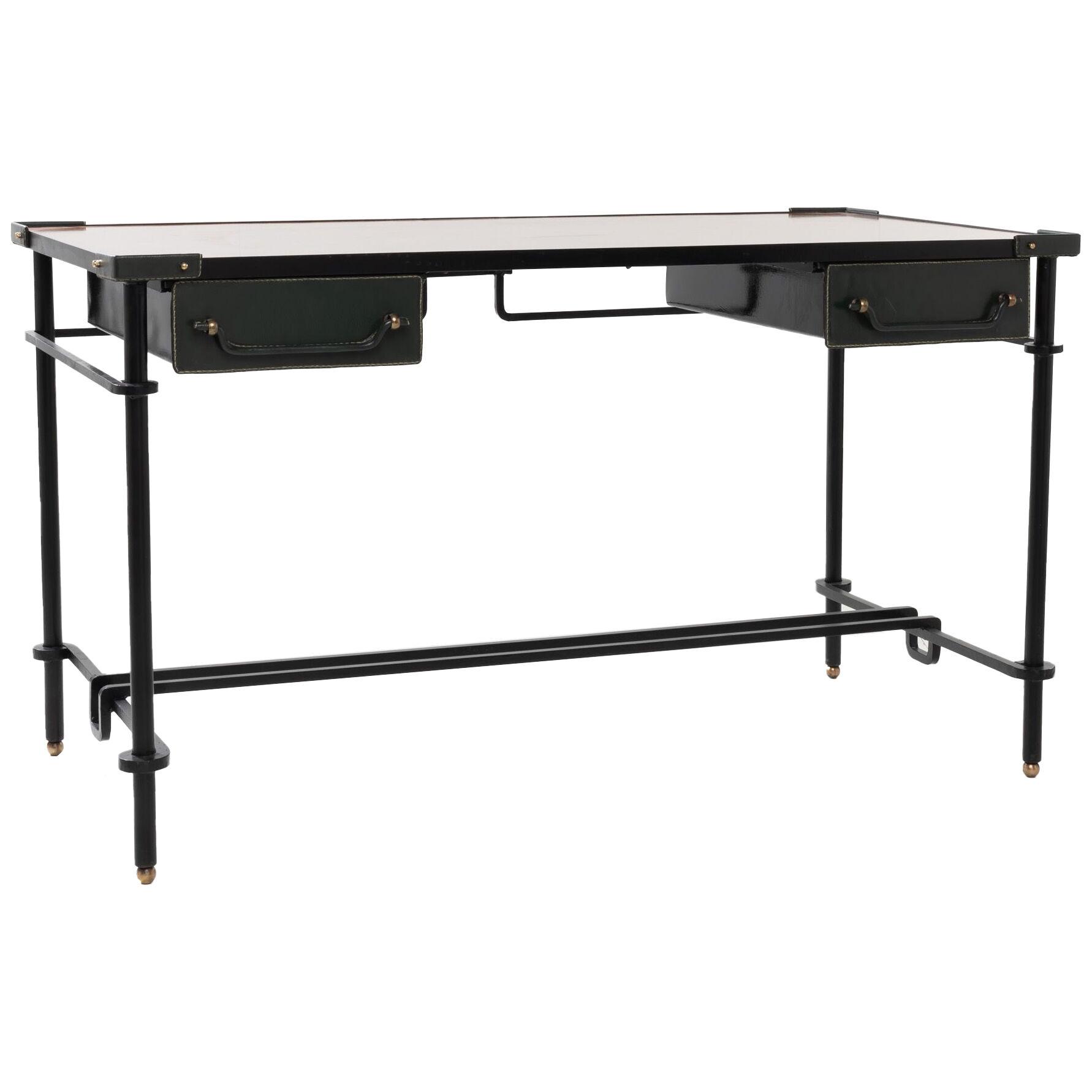 Wrought iron desk with two sliding drawers by Jacques Adnet