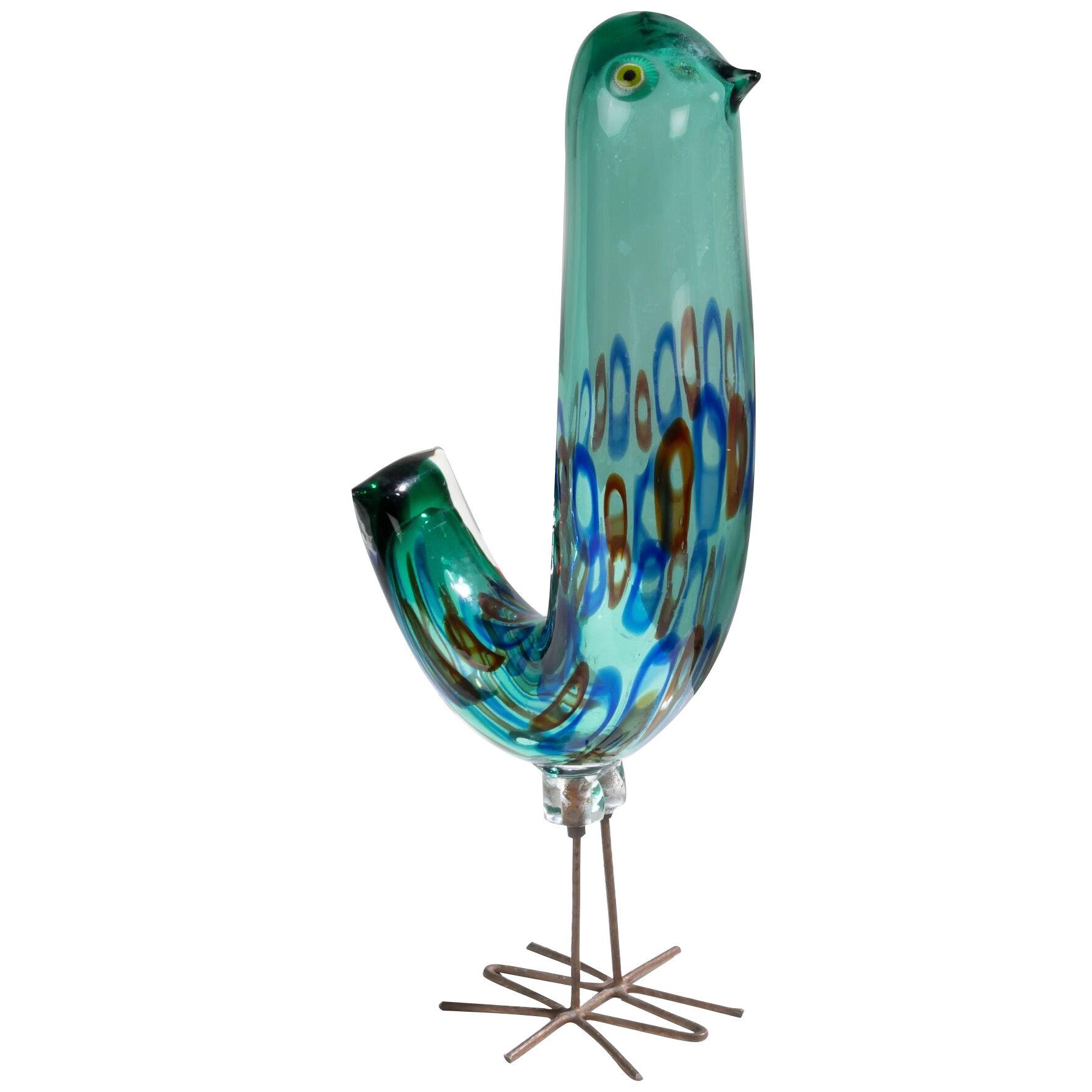 Sculpture of a bird in blown glass with murrine arrangement by Alessandro Pianon