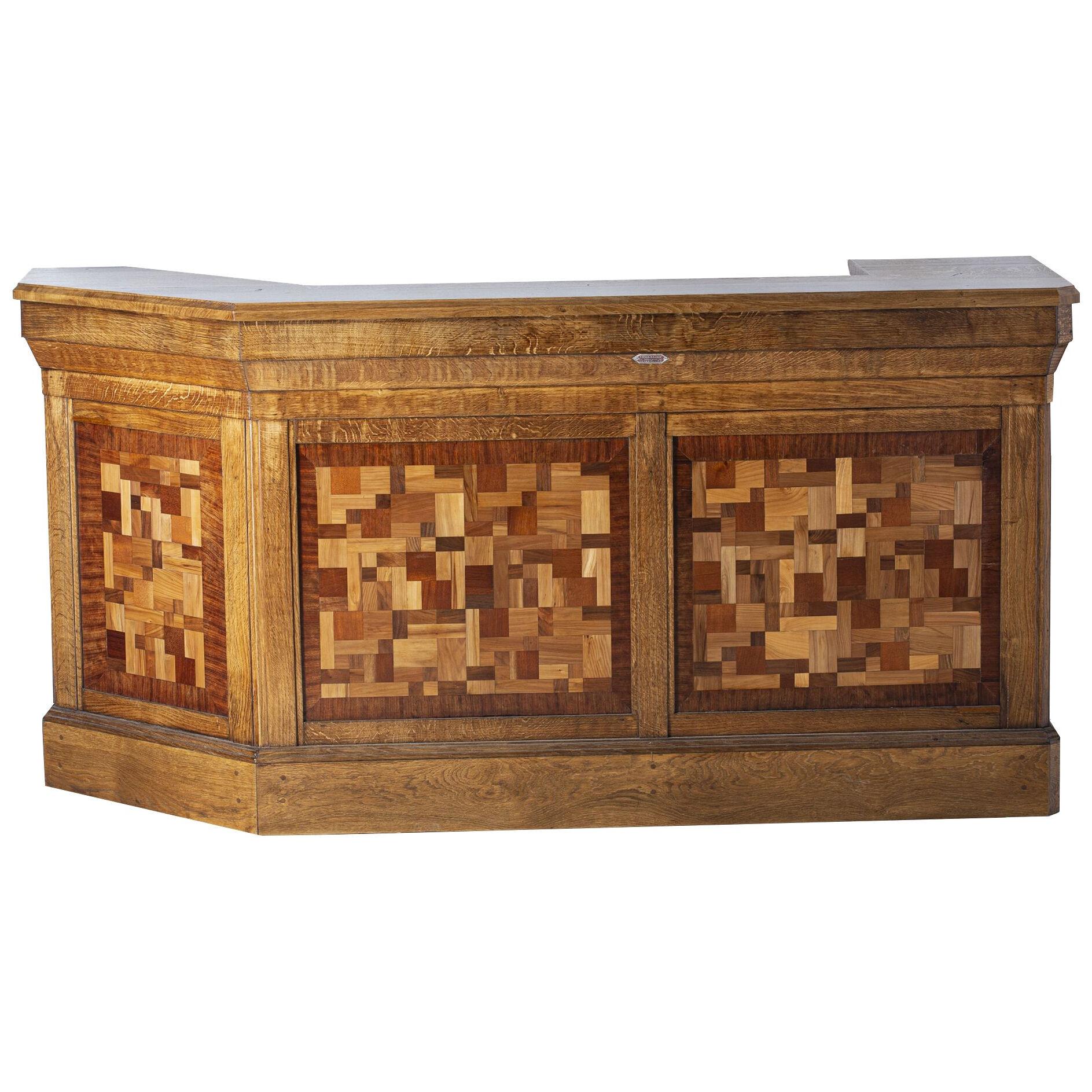 Bar counter in oak and marquetry, France Art-Deco period