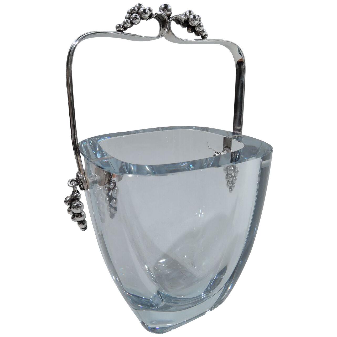 Danish Midcentury Modern Sterling Silver and Glass Ice Bucket