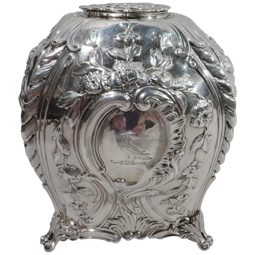 Antique English Georgian Rococo Sterling Silver Tea Caddy