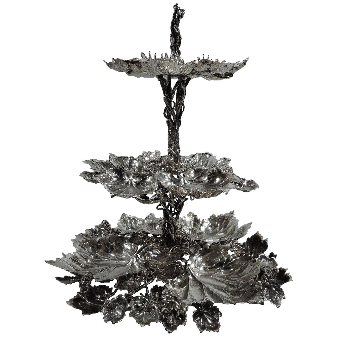 Buccellati Sterling Silver Leaf and Branch 3-Tier Serving Stand