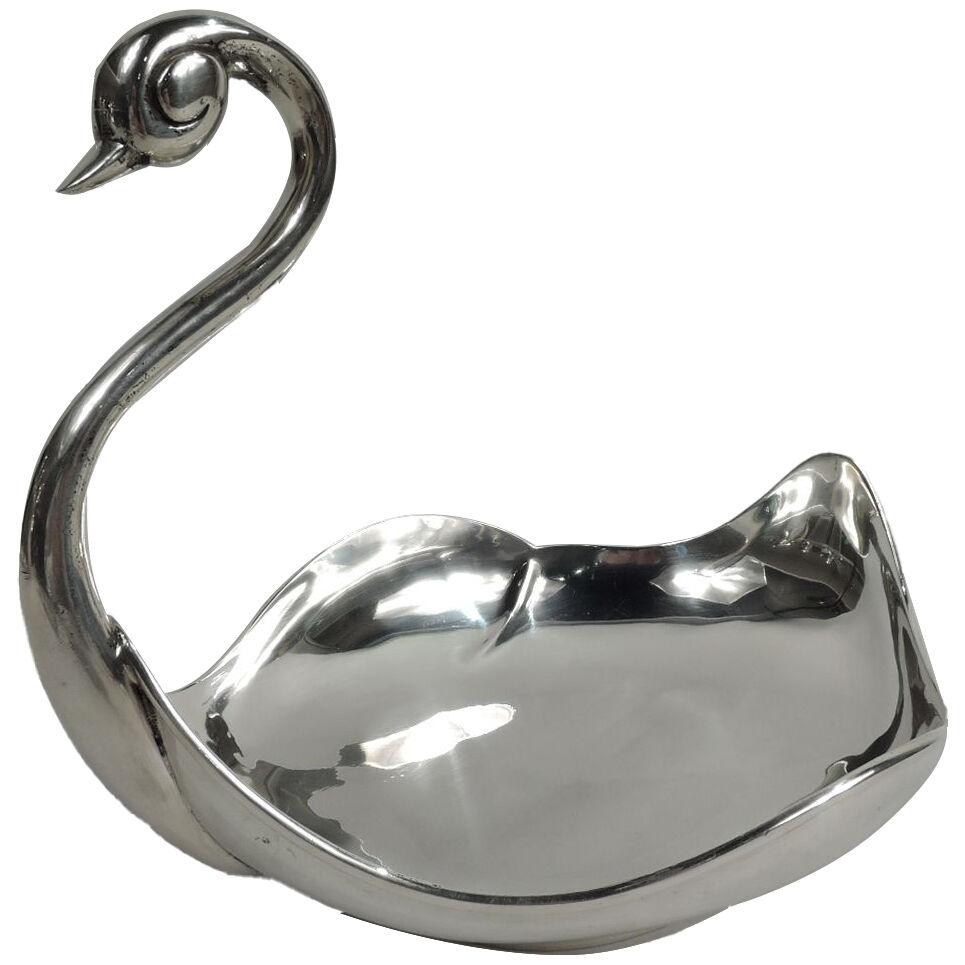 Midcentury Modern Sterling Silver Swan Bowl Centerpiece