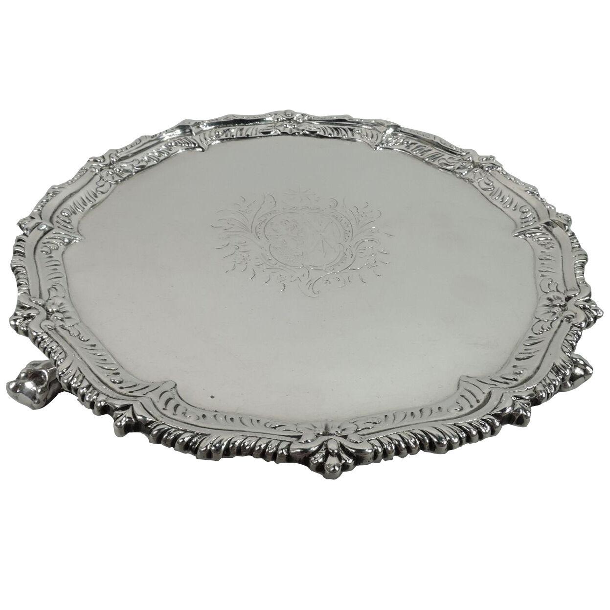 Excellent English Georgian Sterling Silver Salver Tray by Rew 1770