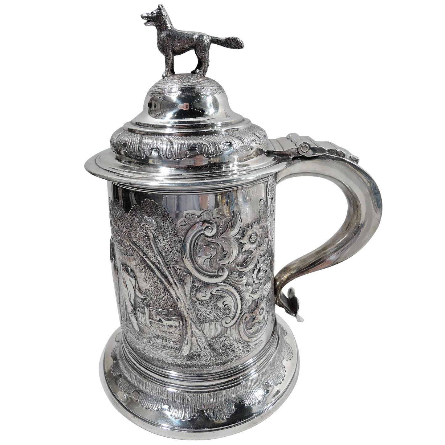 Antique English Regency Sterling Silver Fox and Horse Tankard