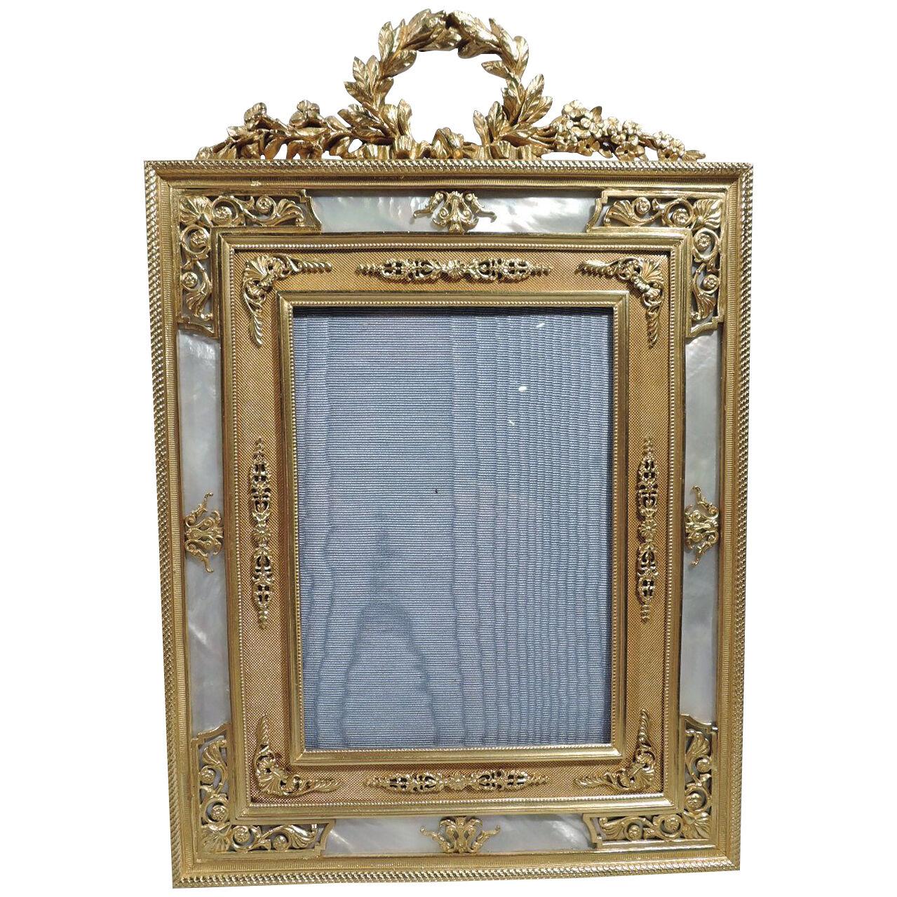 French Belle Epoque Empire Gilt Bronze & Mother of Pearl Picture Frame