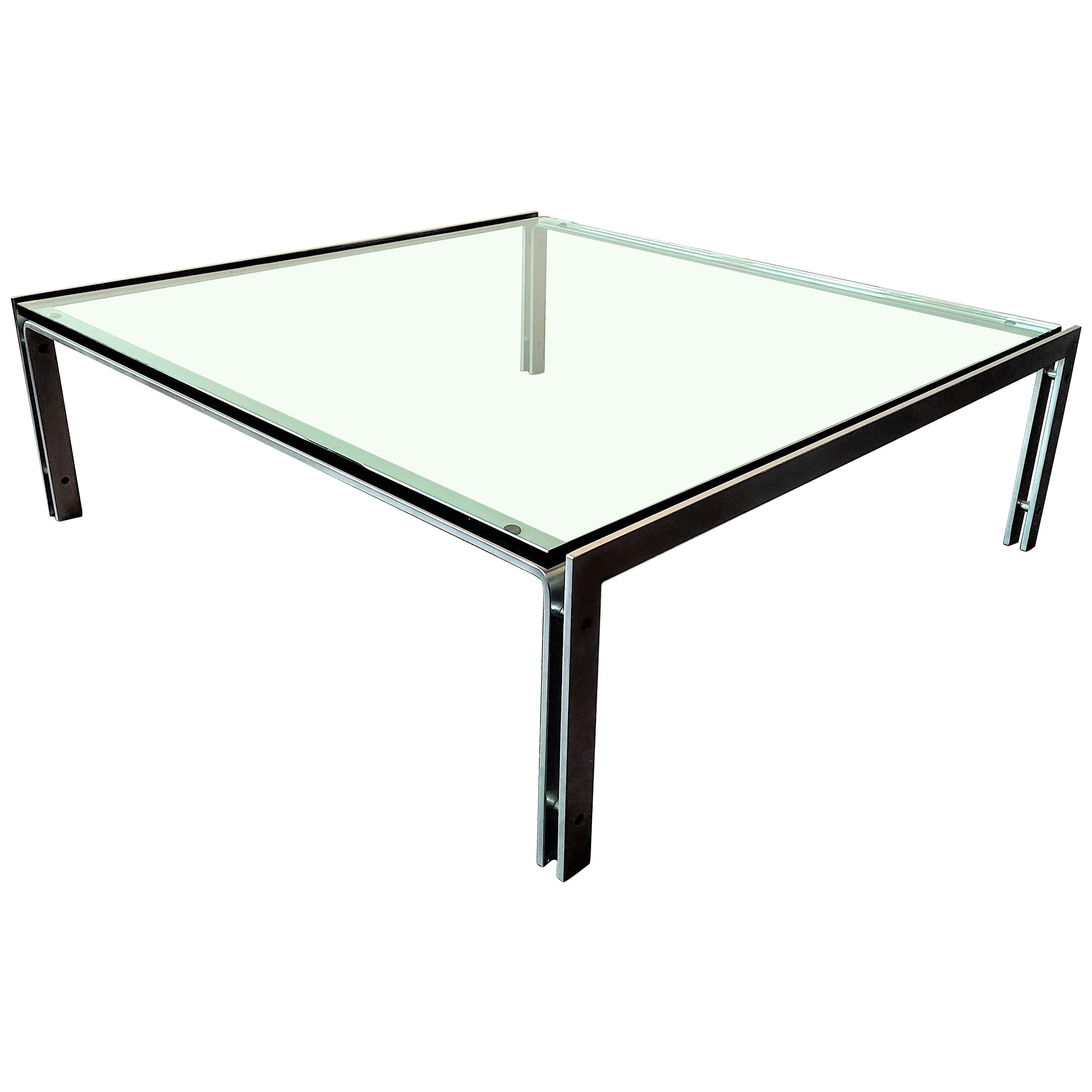 Large steel and glass M1 coffee table by Hank Kwint for Metaform, 1980's