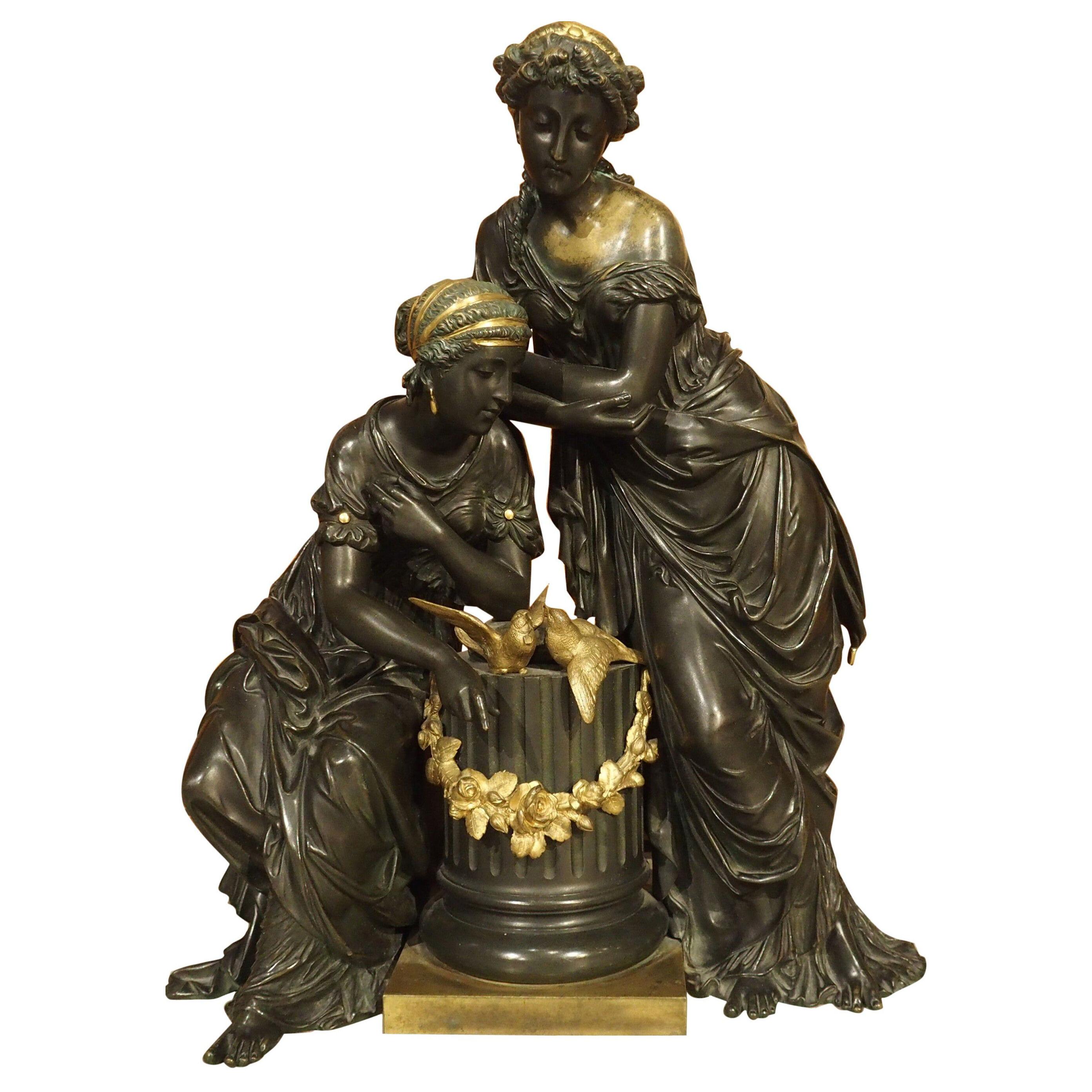Classical 19th Century Gilt and Patinated Bronze Figural Group from France