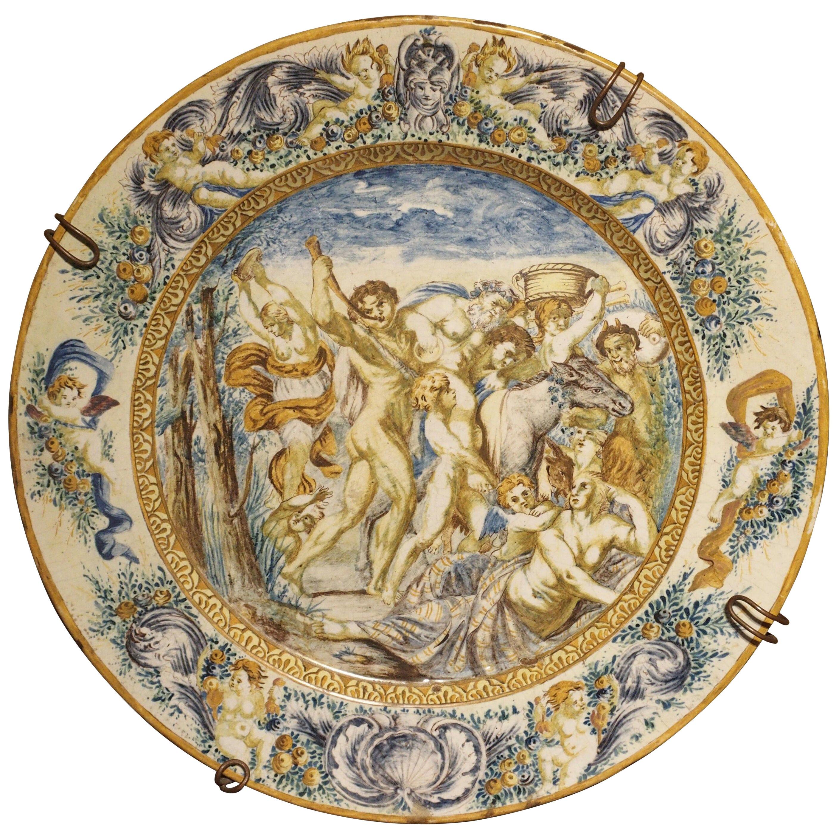 Large Antique Hand Painted Majolica Platter from Italy, circa 1860