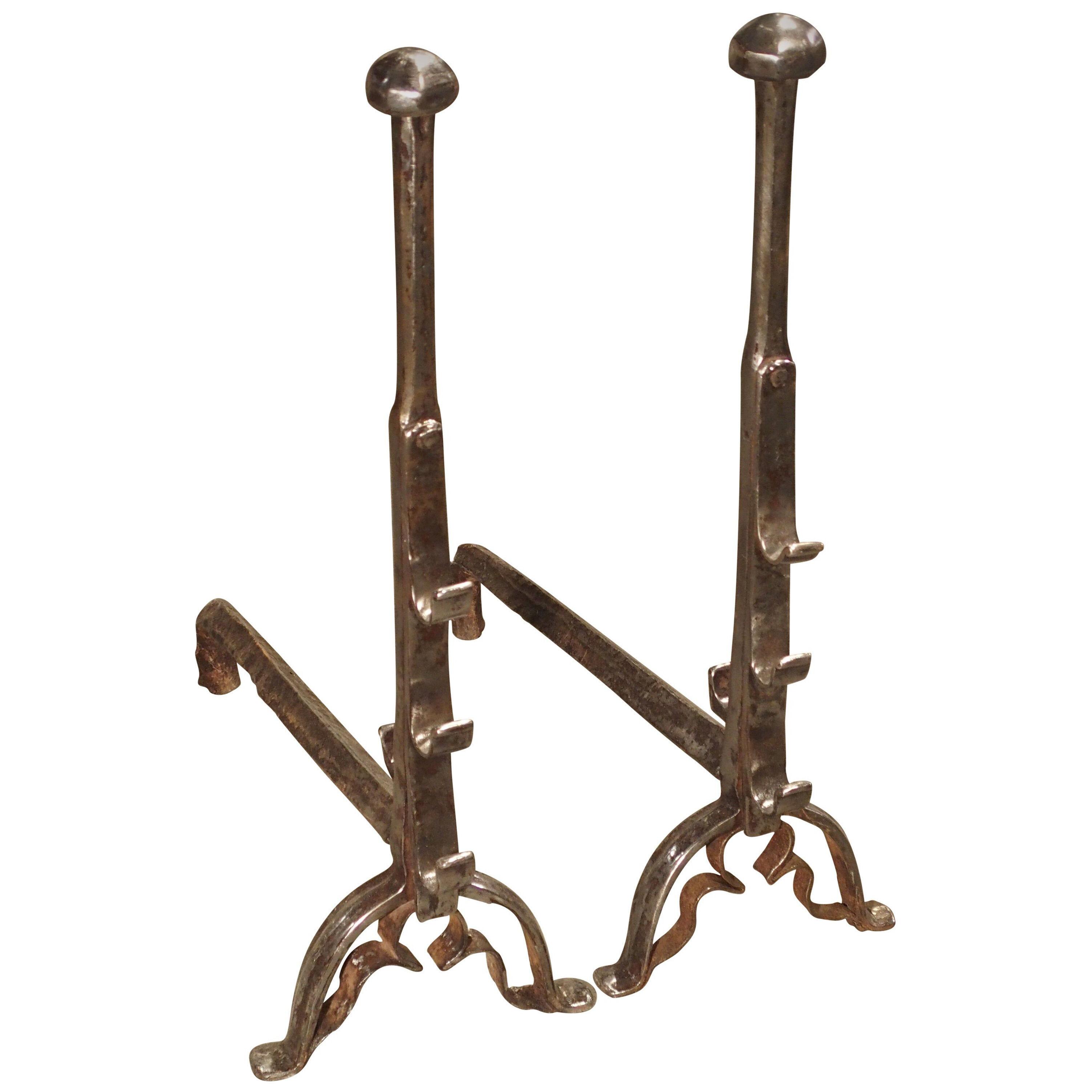 Pair of Antique French Andirons, Forged in 17th Century