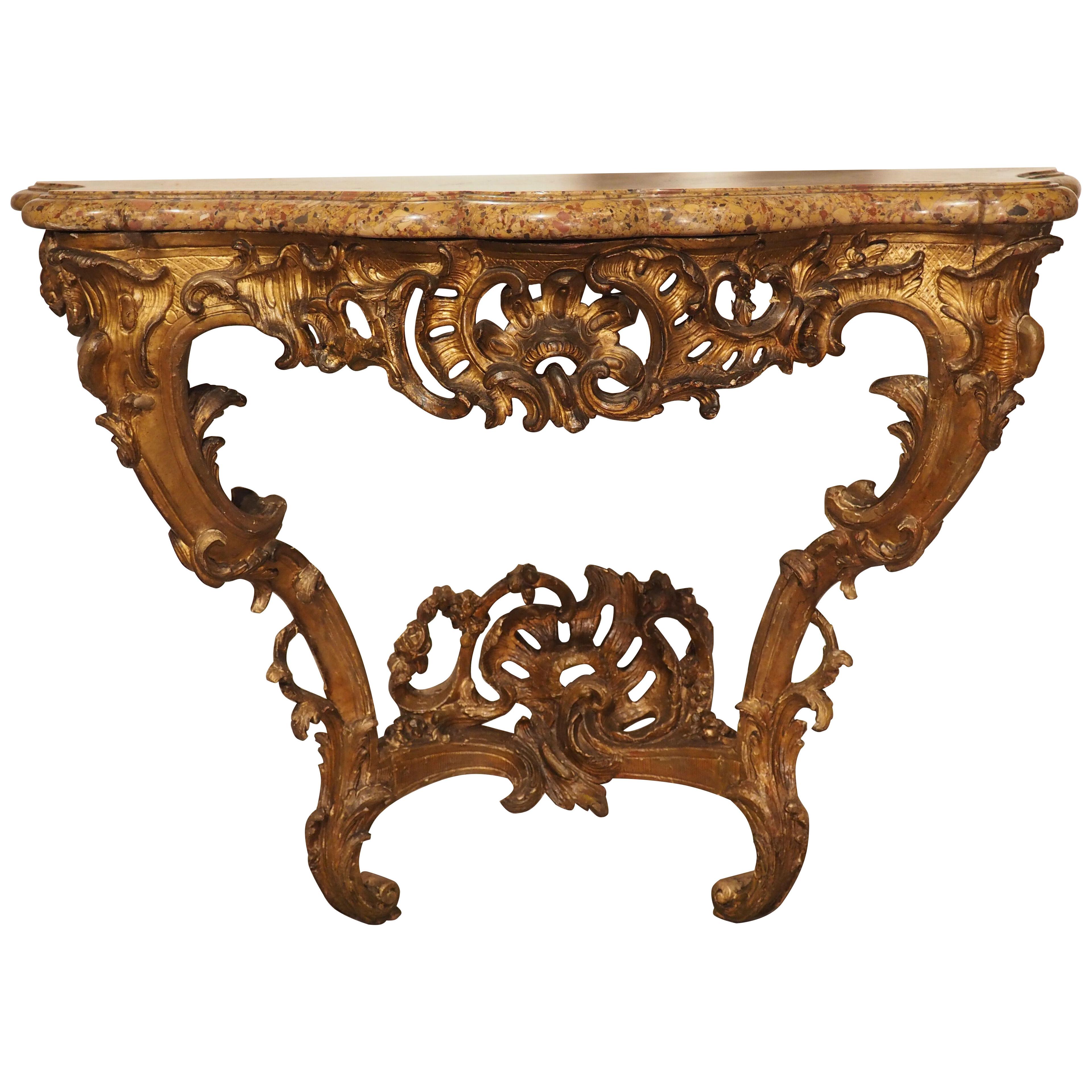 Louis XV Giltwood and Breche D’Alep Marble Console Table from France, Circa 1750