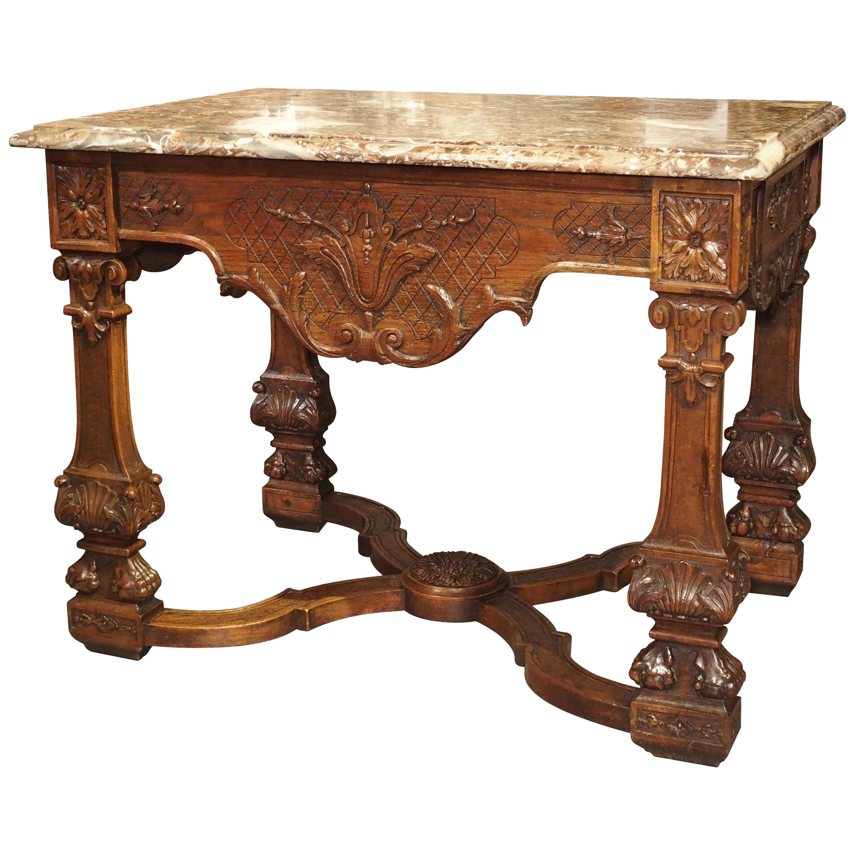 Antique French Louis XIV Style Gibier Table in Carved Oak, circa 1870