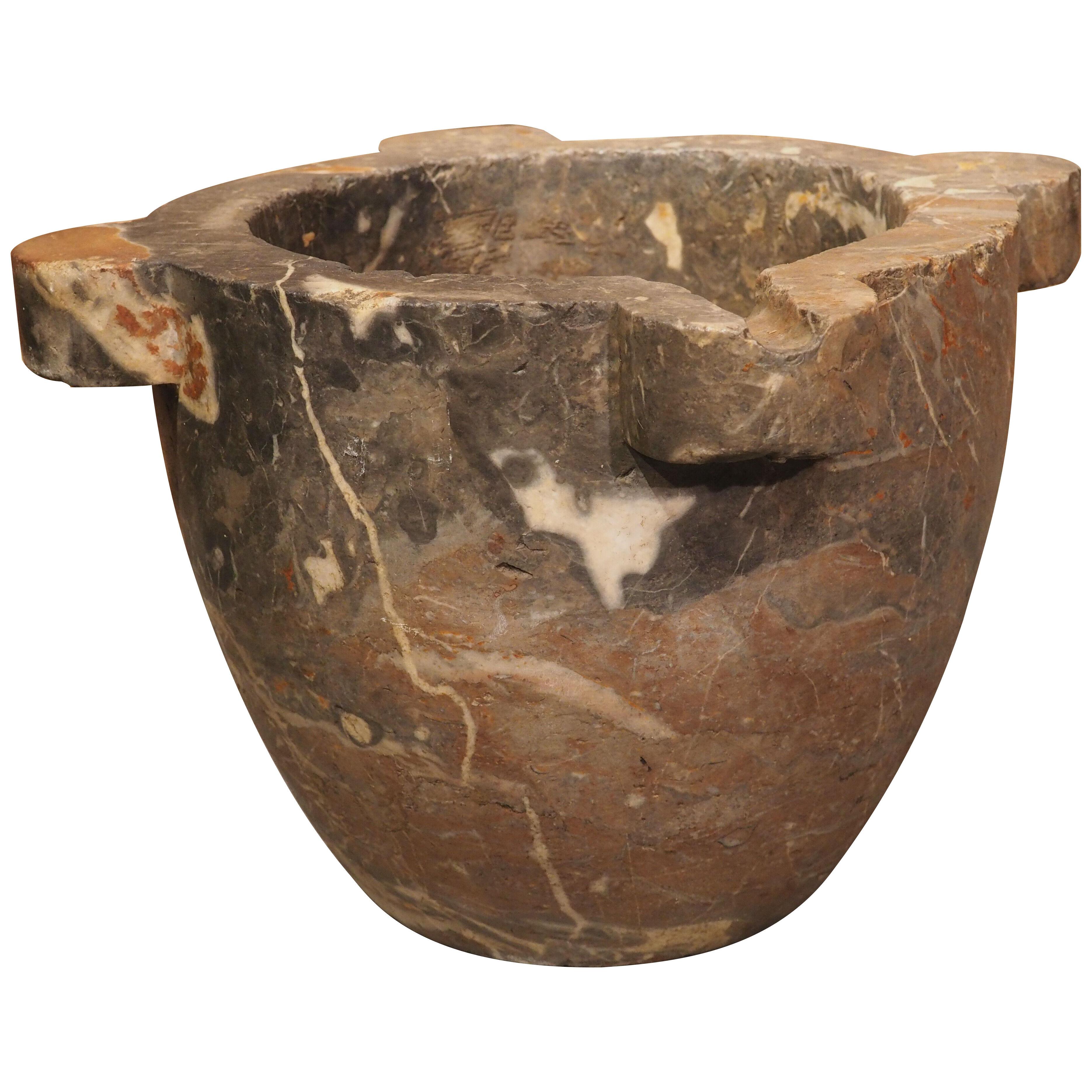 Large 18th Century Variegated Marble Mortar from France