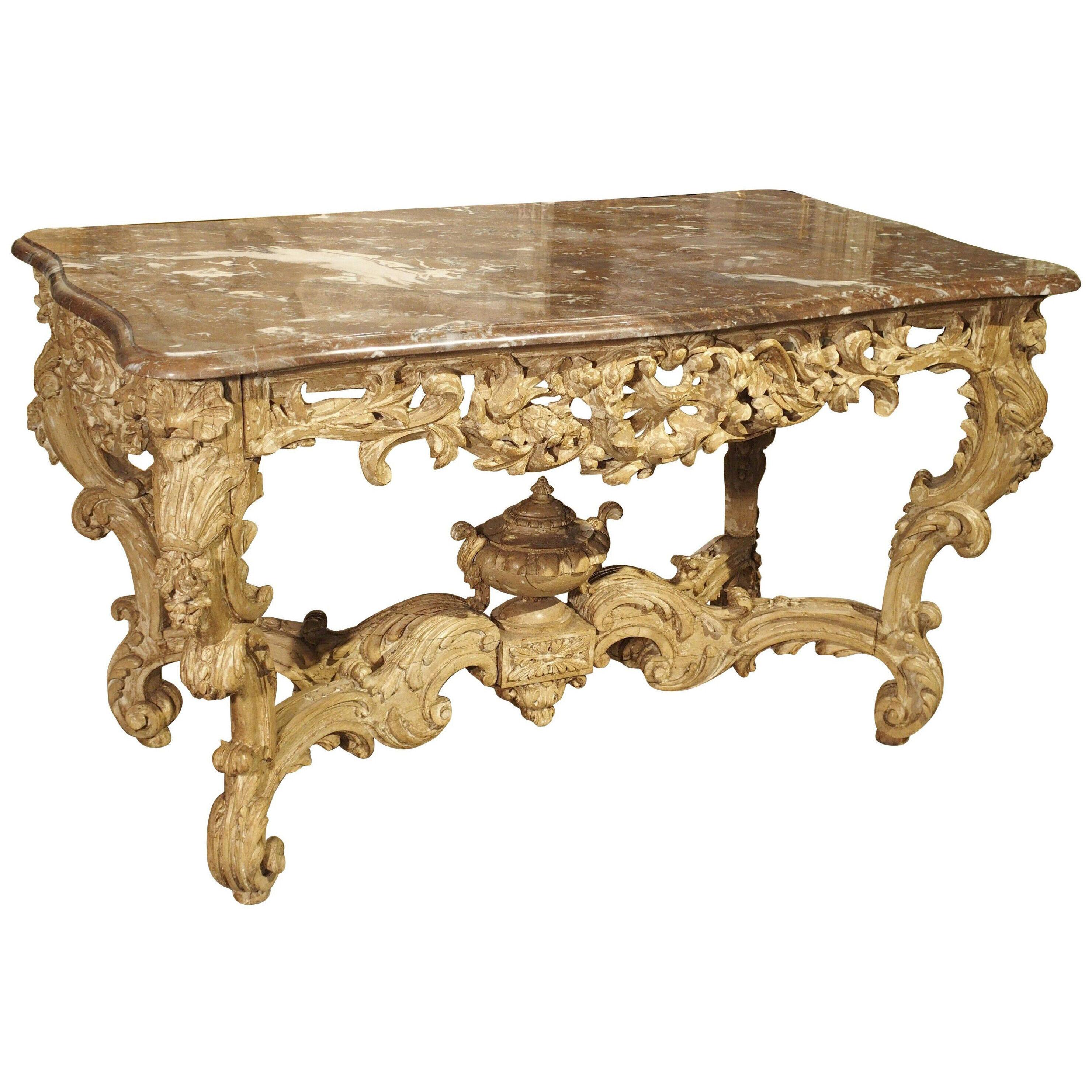 Stripped and Parcel Paint French Rococo Style Center Table with Rouge Marble Top