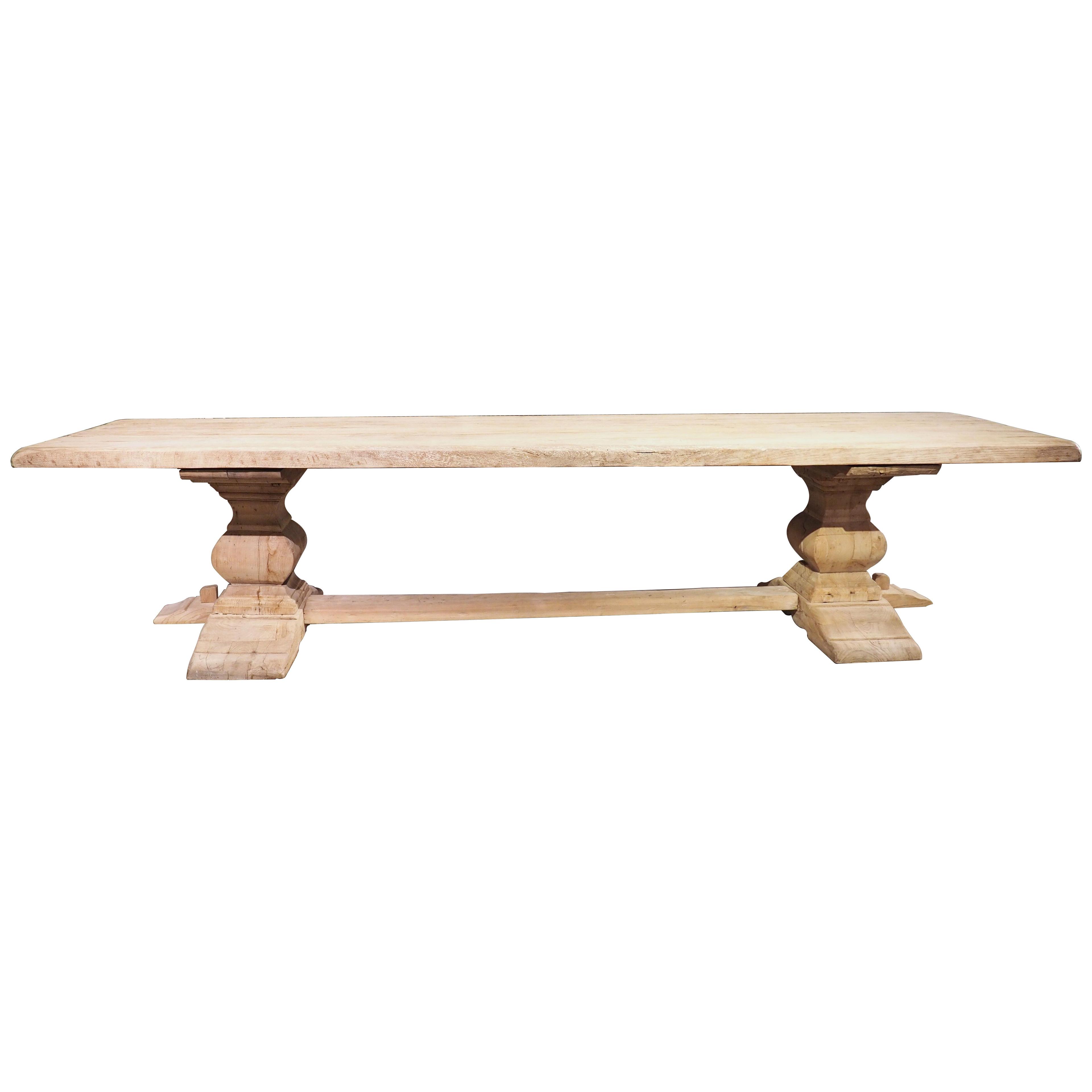 Large Antique French Monastery Table in Bleached Oak, Circa 1890