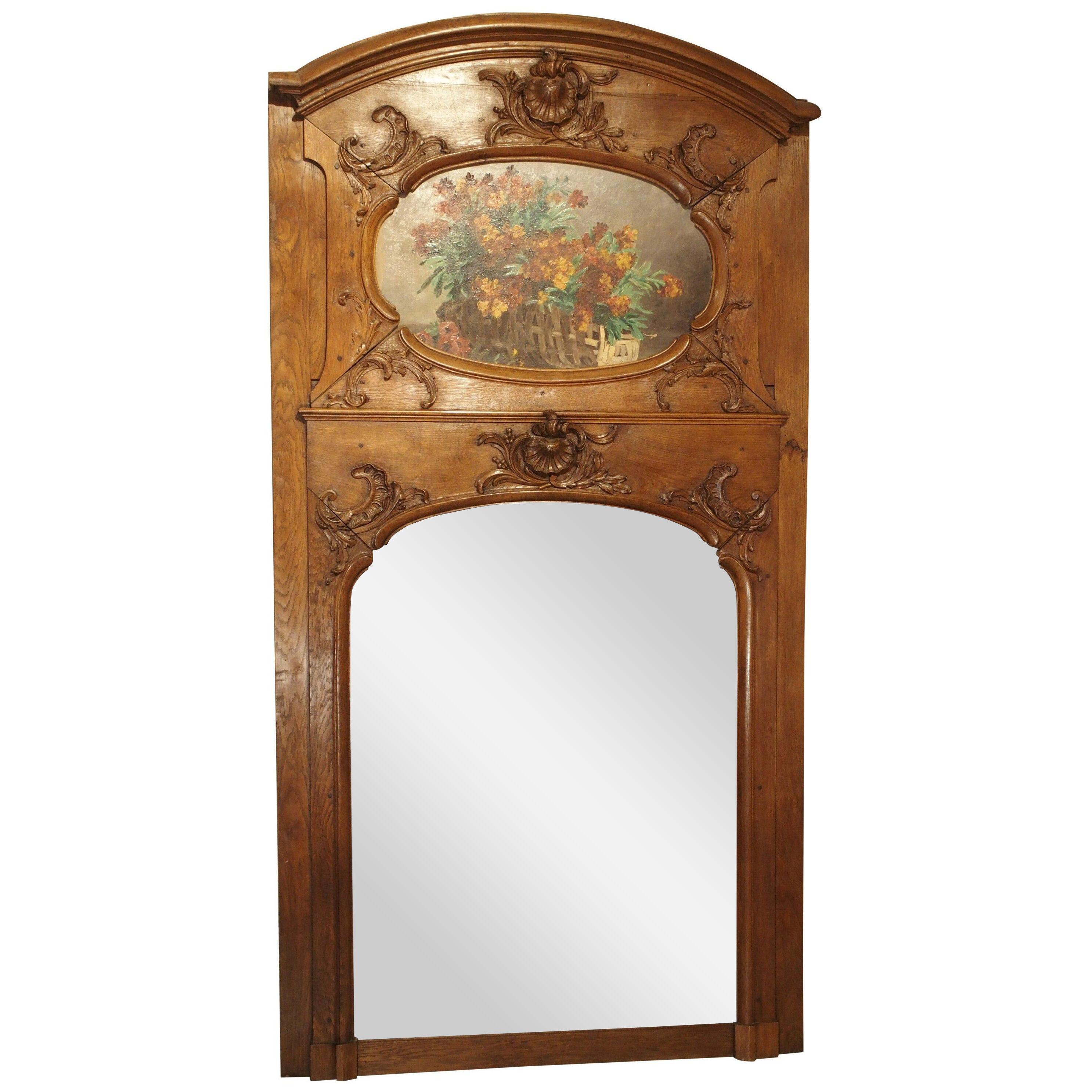 19th Century French Oak Trumeau Mirror