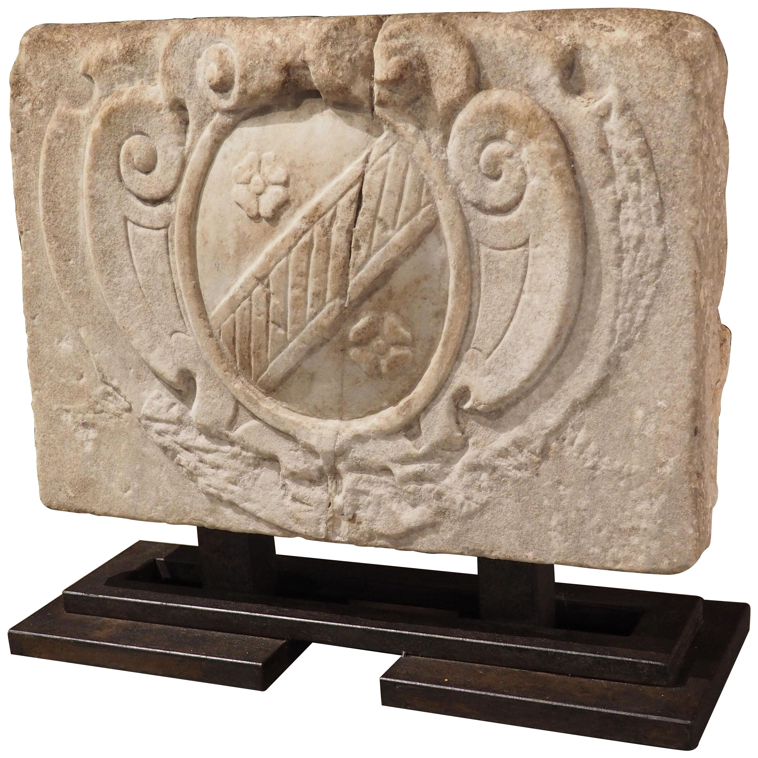 Carved and Mounted Marble Stemma Cartouche from Tuscany, Italy, 16th Century