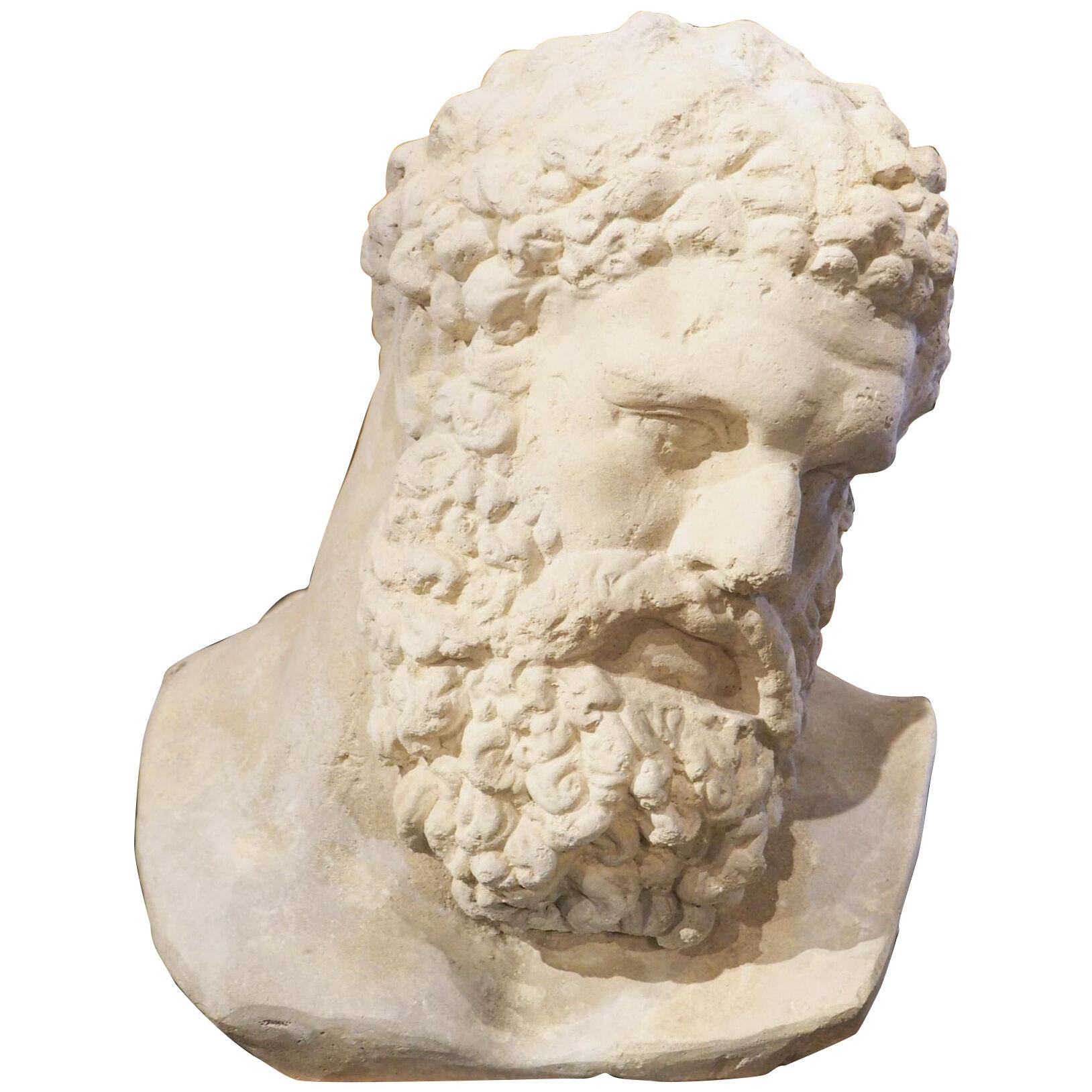 Large Italian Cast Limestone Bust of Hercules