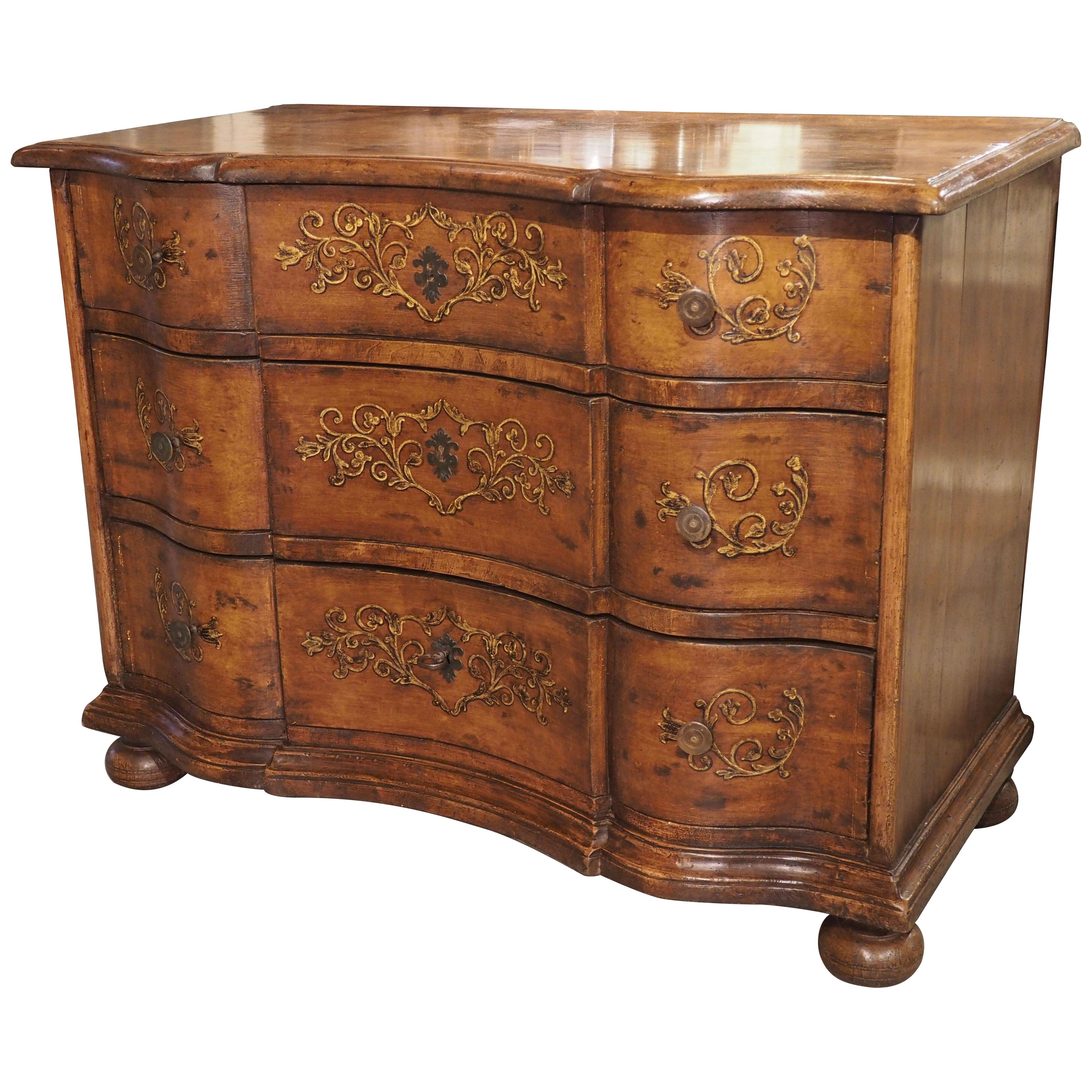 Antique Commode “Balestra” with Gilt Painted Drawer Fronts from Northern Italy