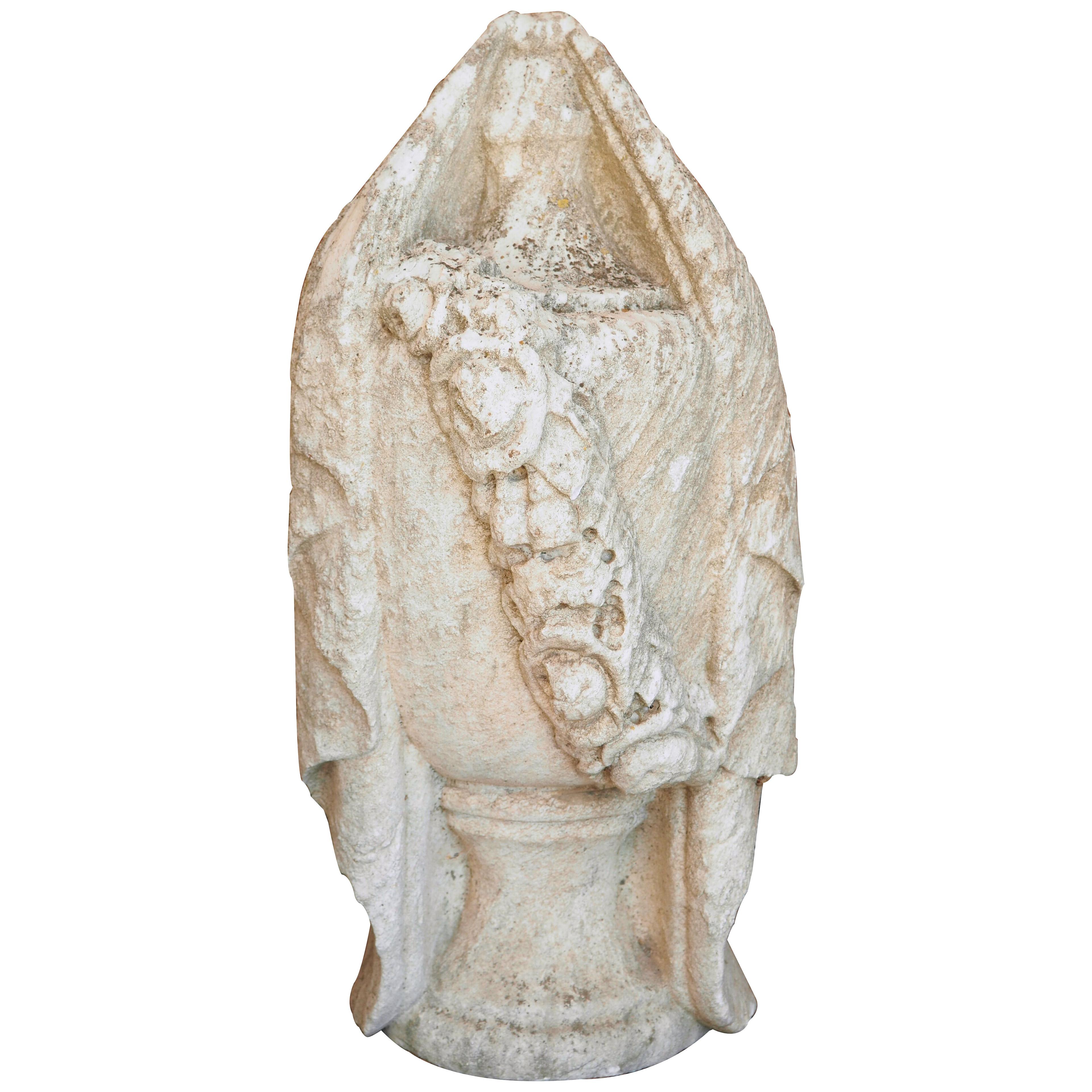 Early 19th Century Draped Urn in Carved and Weathered Marble