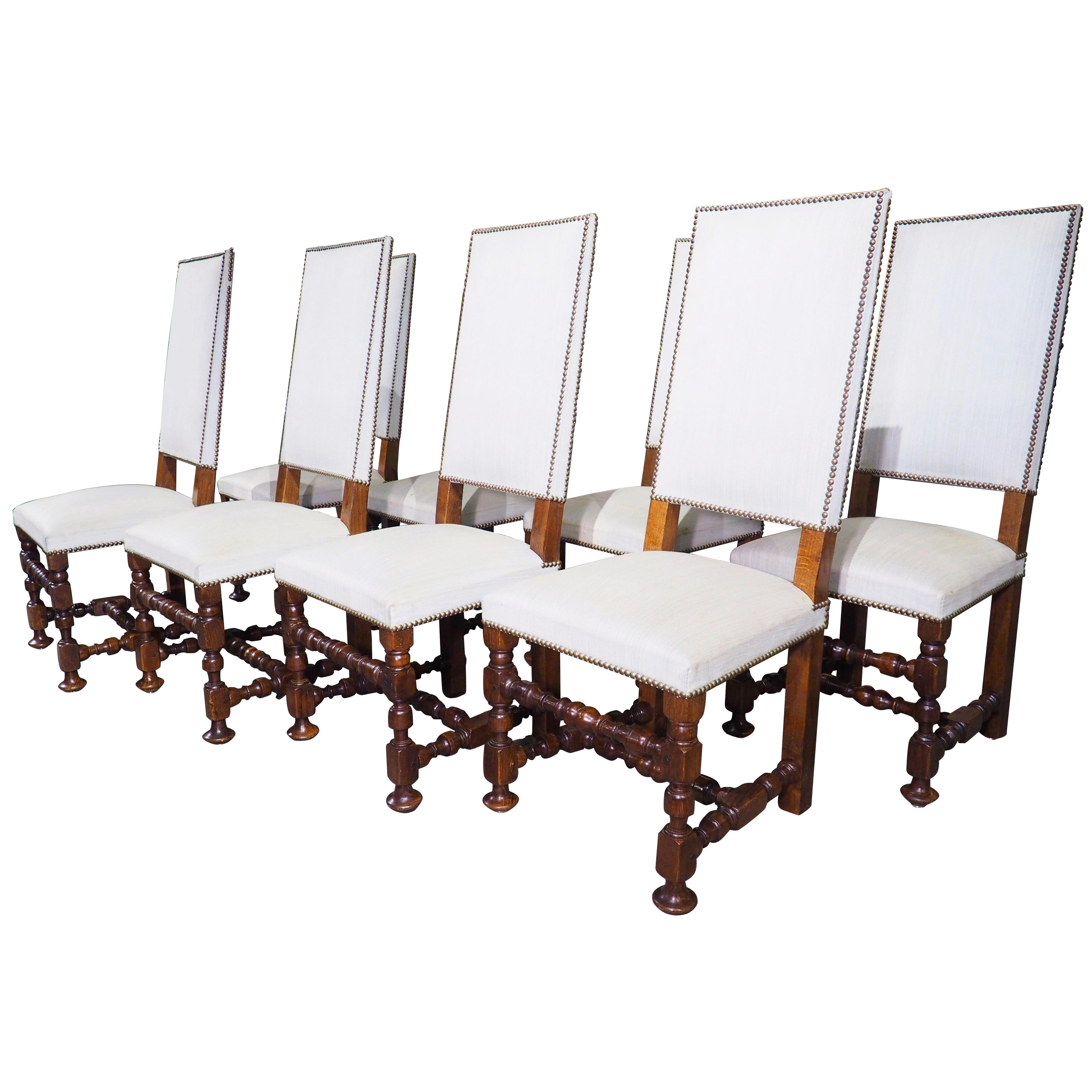 Set of 8 French Louis XIV Style Oak Dining Chairs, circa 1920