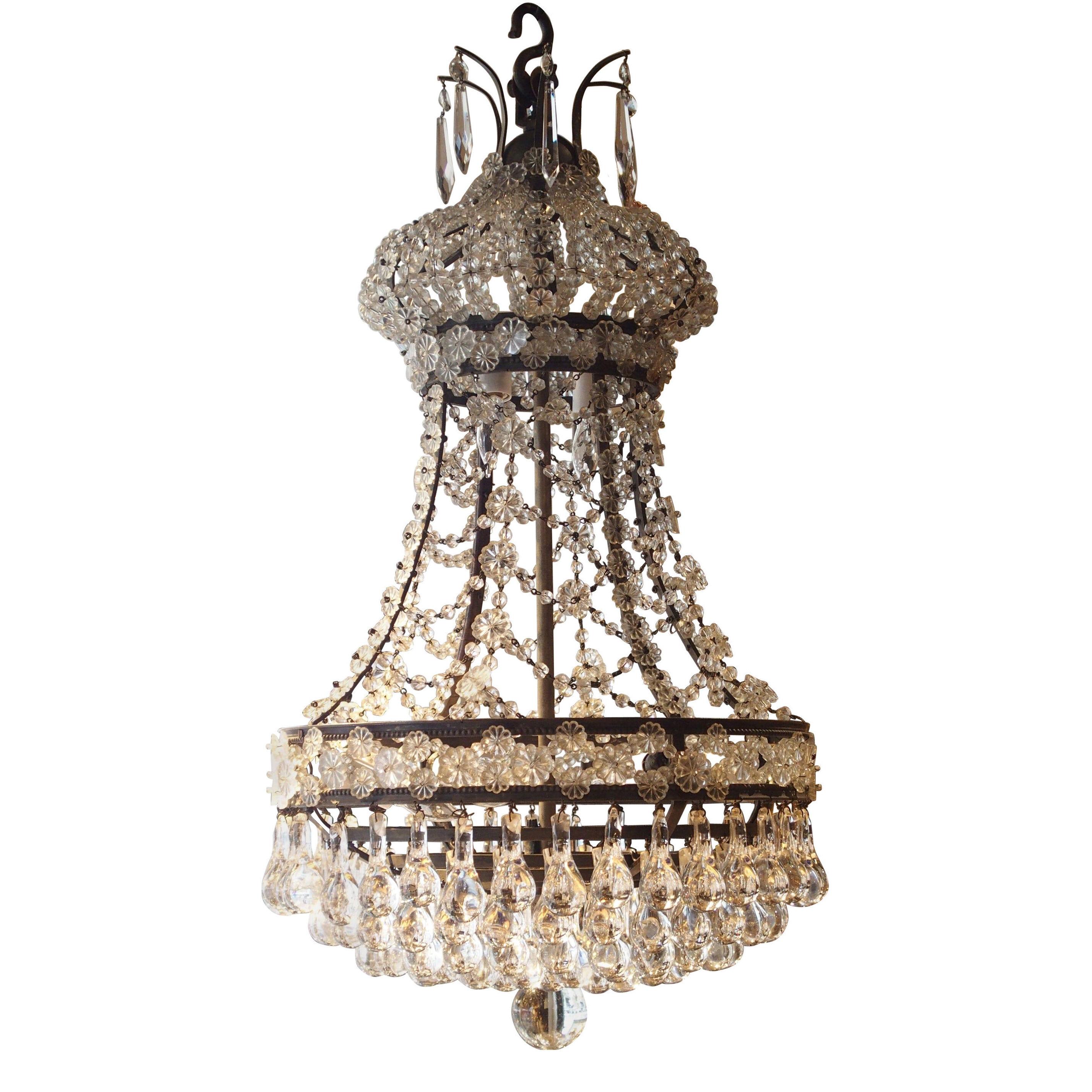 Small Antique French Louis XVI Style Crystal Chandelier, 19th Century