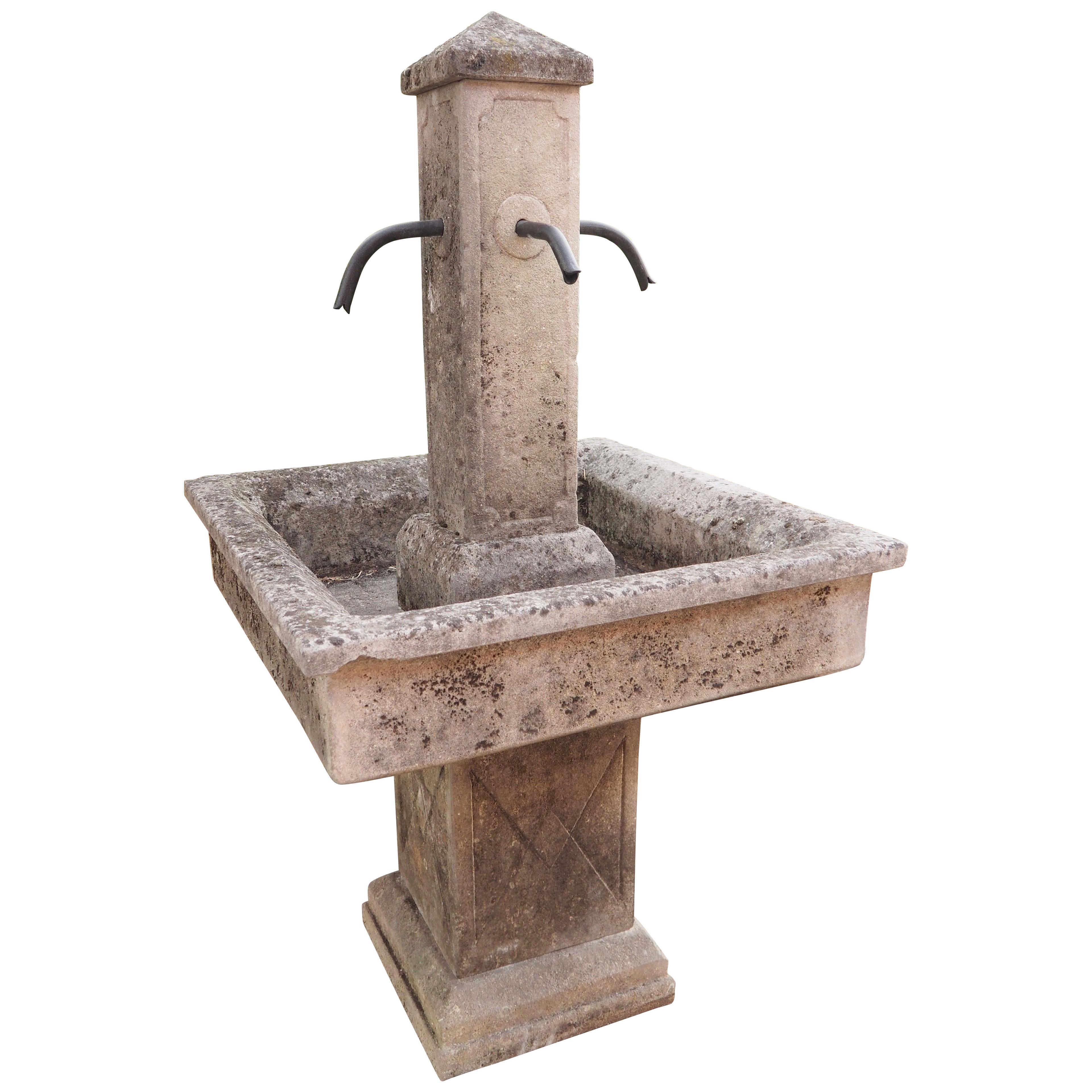 Carved Italian Standing Center Fountain with Elevated Basin