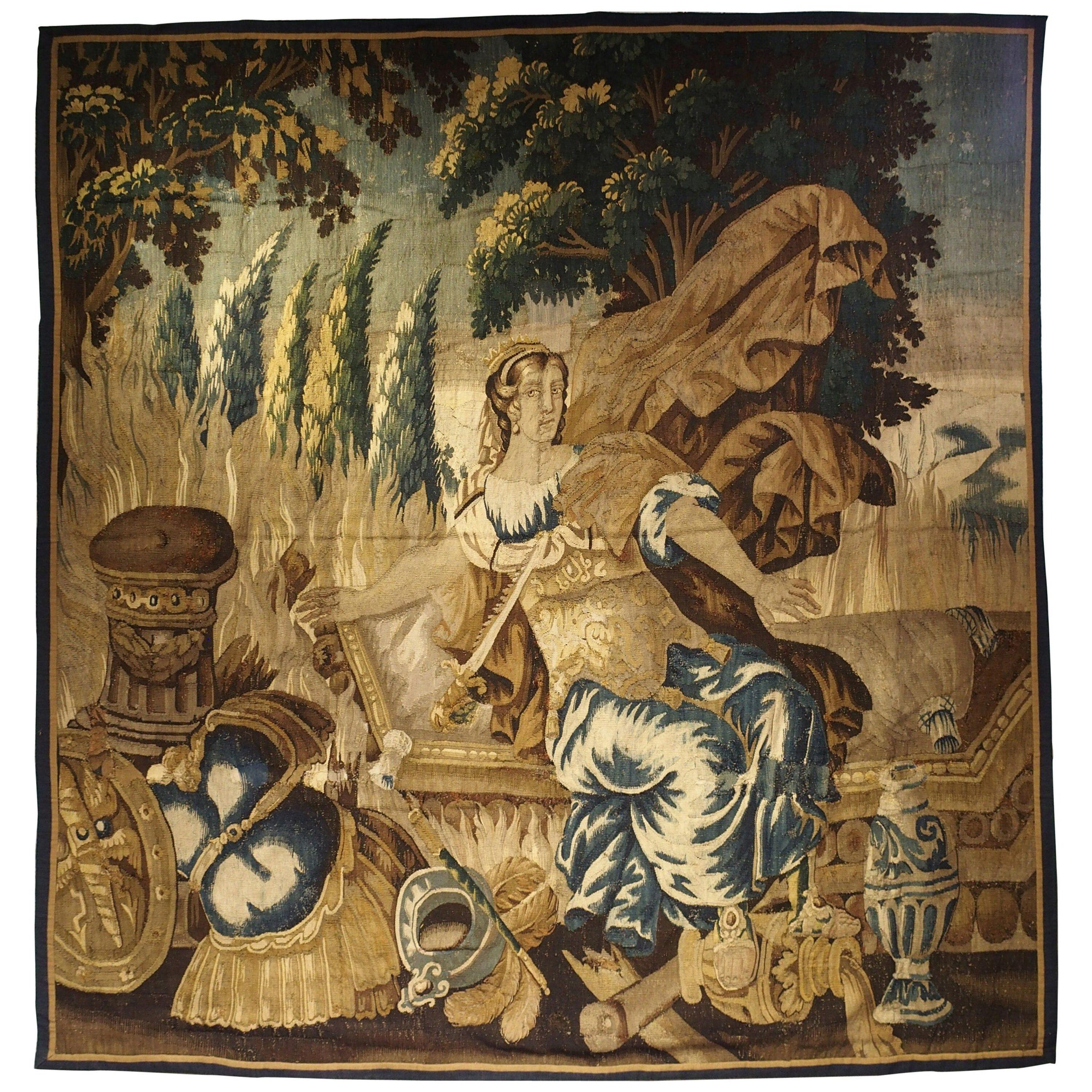 Antique Aubusson Tapestry from the Late 1600s, Goddess Pax or Eirene