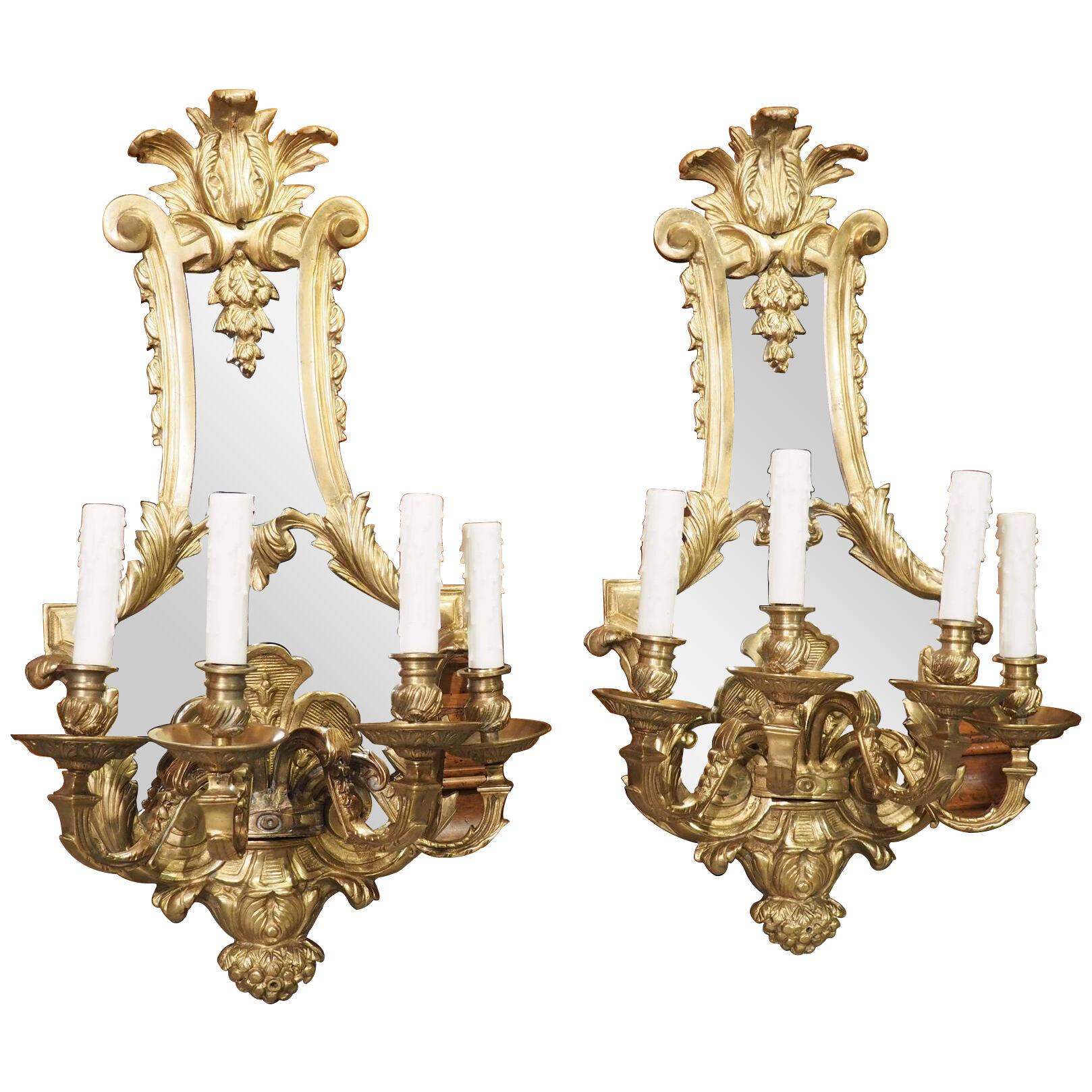 Pair of 19th Century Mirrored French Bronze Dore Wall Sconces