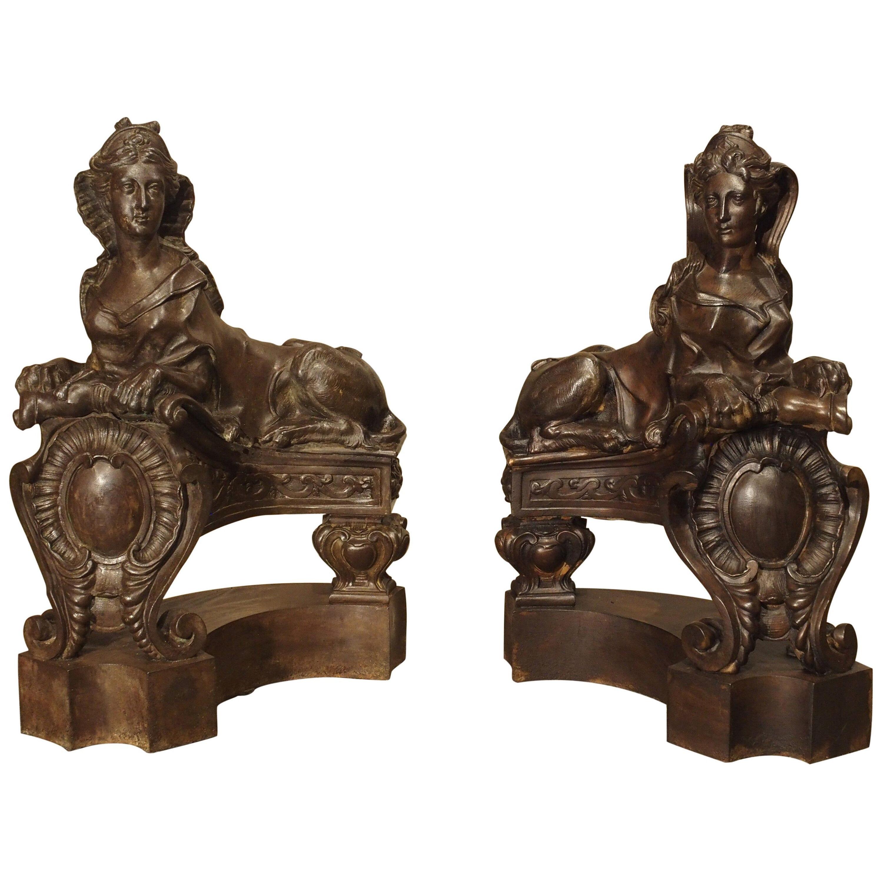 Pair of Late 19th Century French Sphinx Chenets in Cast Iron