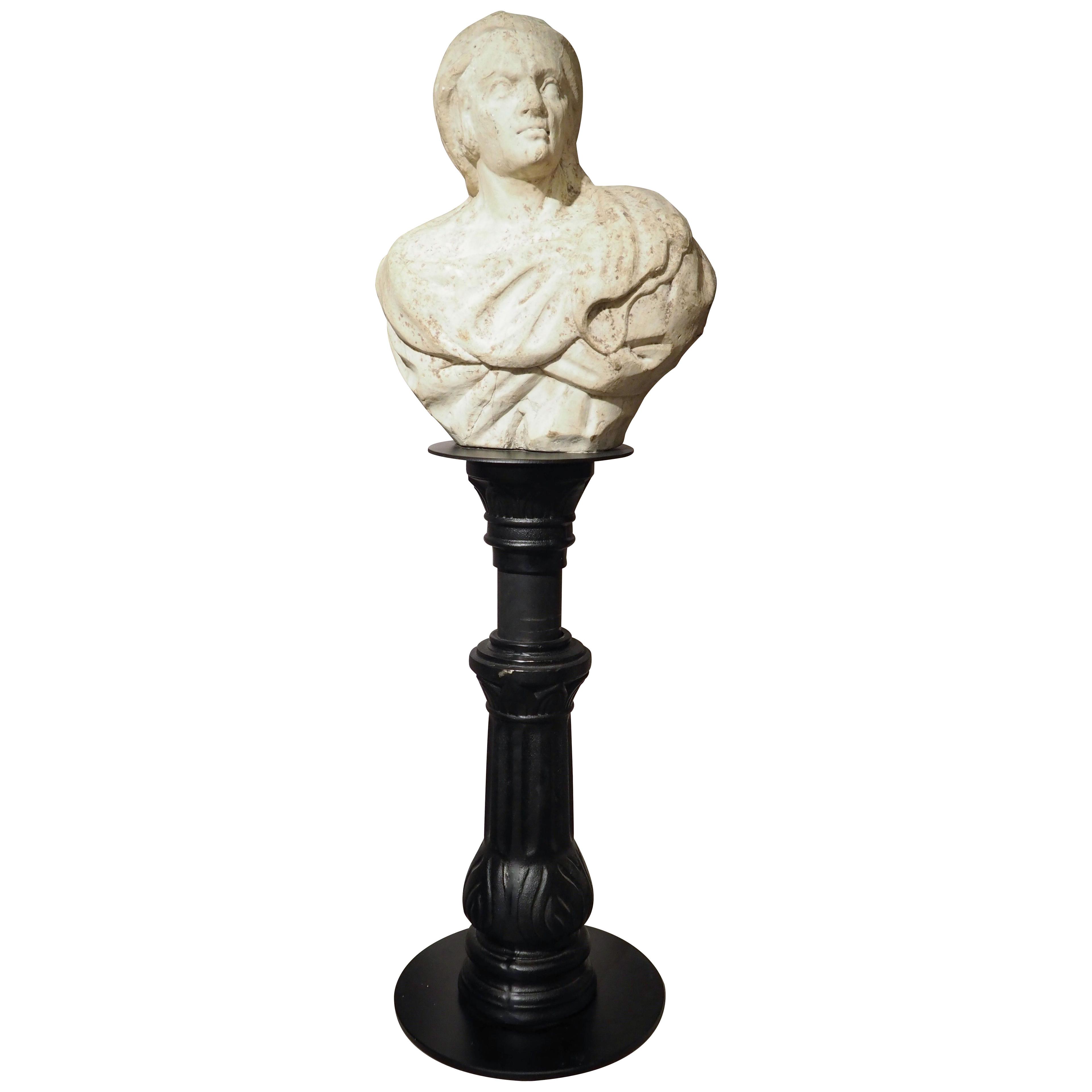 17th Century Italian Carved Marble Bust on Iron Stand from the Amalfi Coast