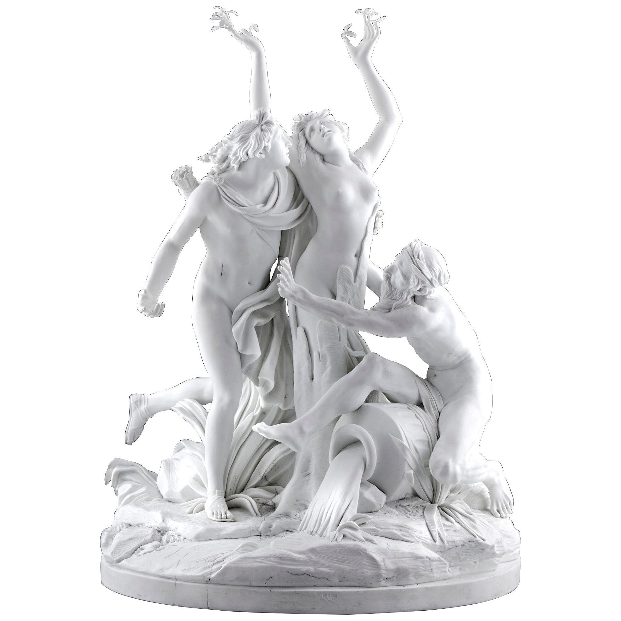 Large Empire Period Sevres Biscuit Porcelain Group of Apollo and Daphne