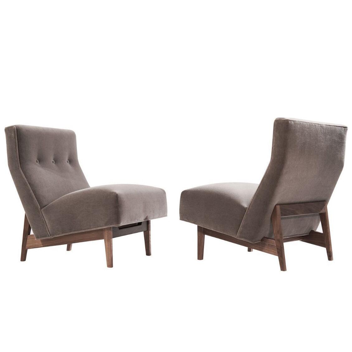 Classic Slipper Chairs by Jens Risom in Mohair, circa 1950s