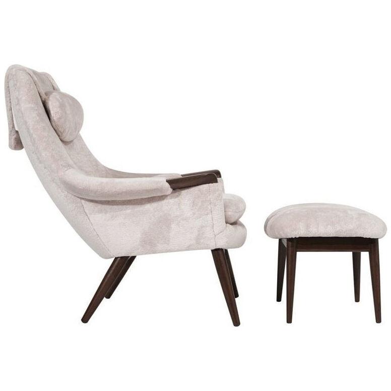 Scandinavian-Modern Lounge Chair and Footstool by Gerhard Berg, C. 1950