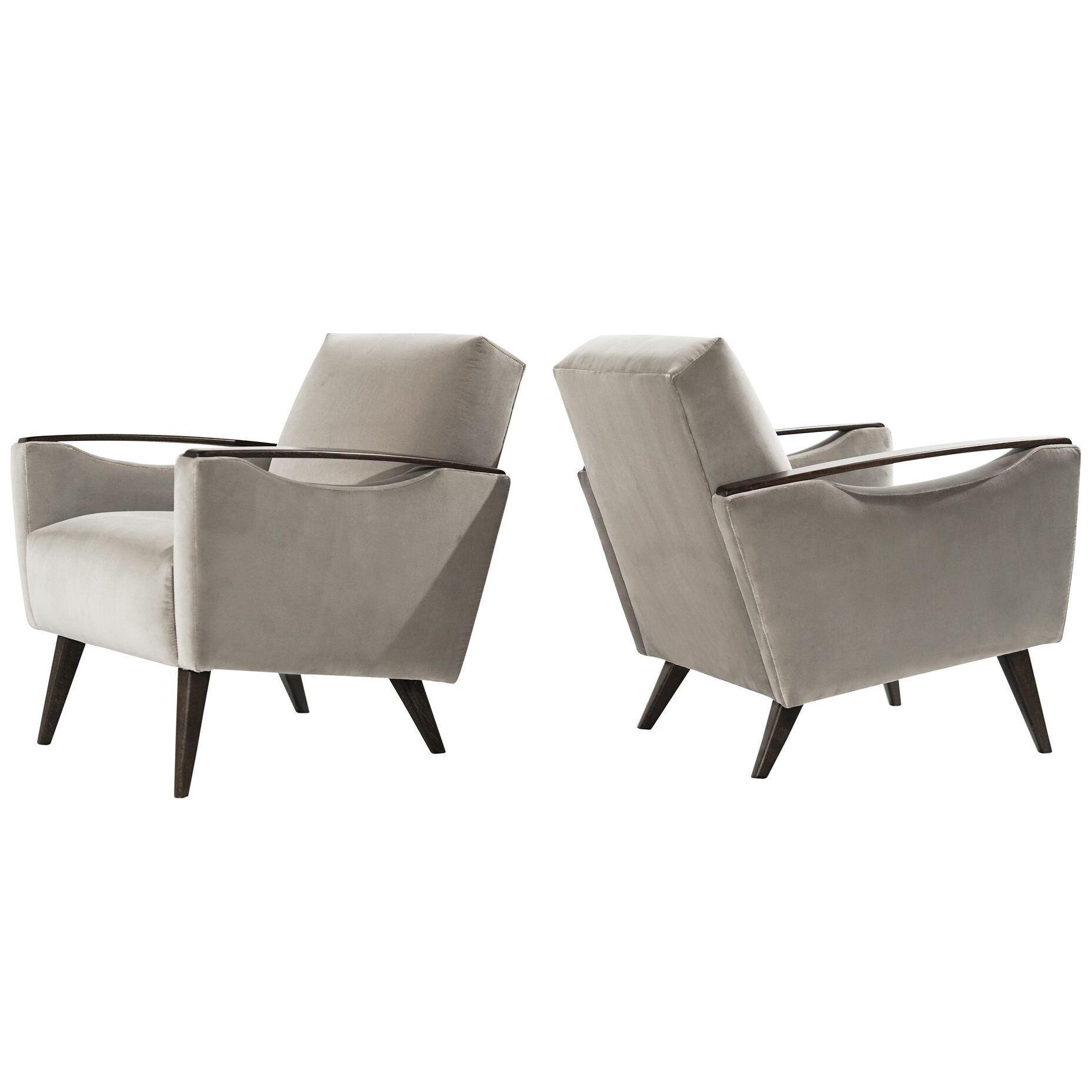 Modernist Lounge Chairs in Grey Velvet, Italy, 1950s
