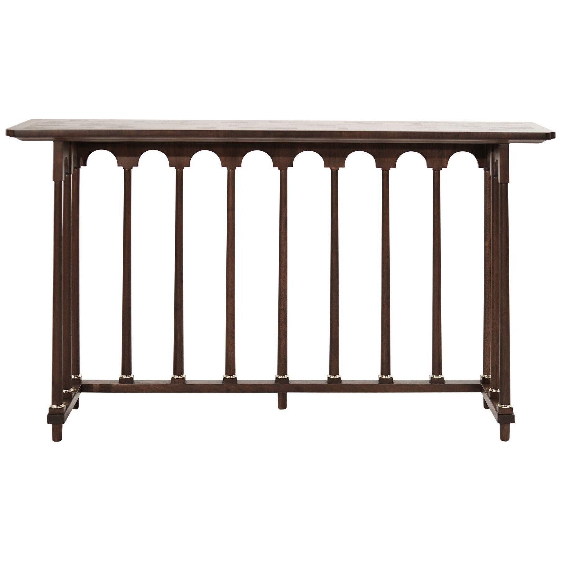 Brass Accented Parquet-Top Console Table