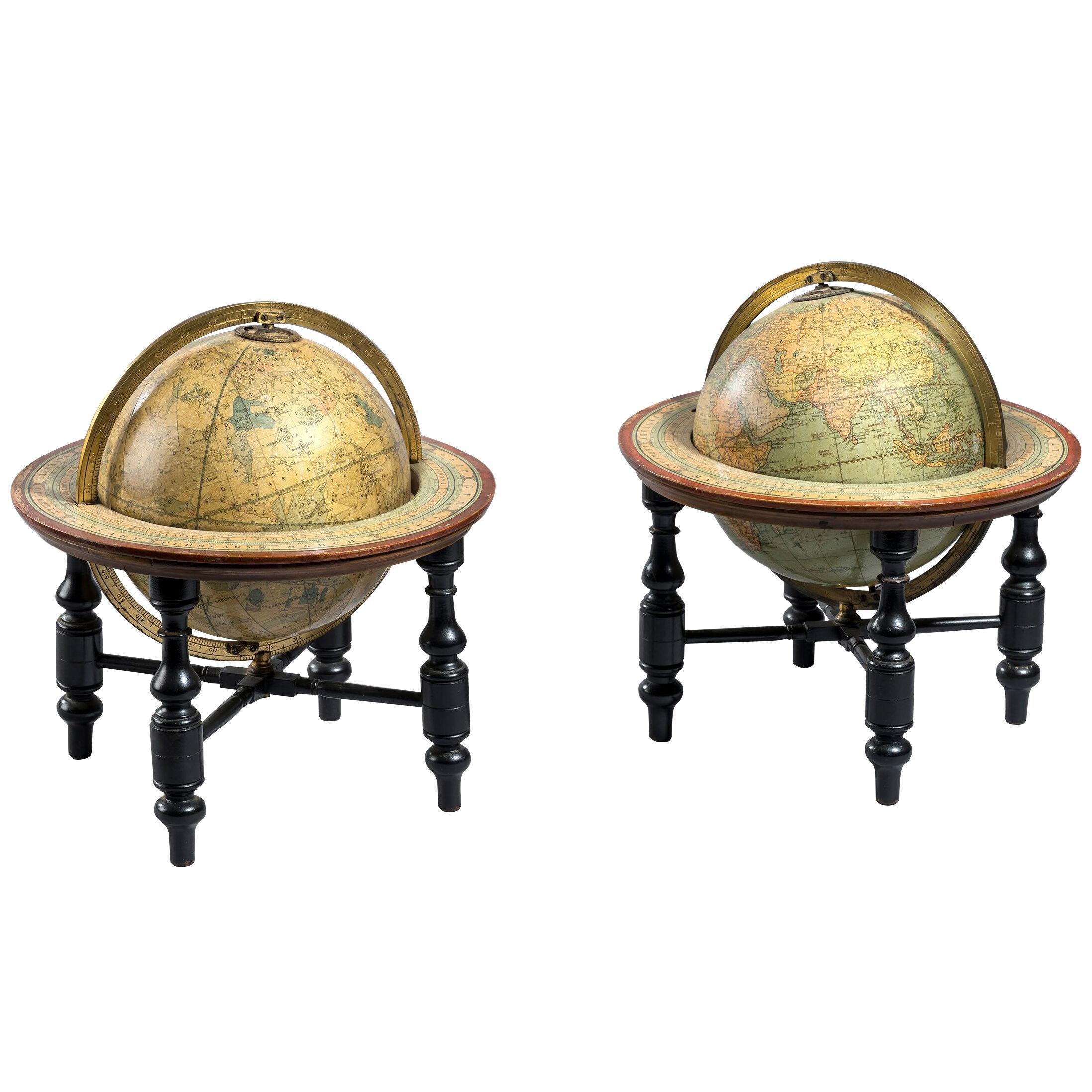 Small pair of 19th century table globes