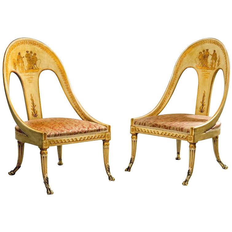 Pair Regency period decorated chairs