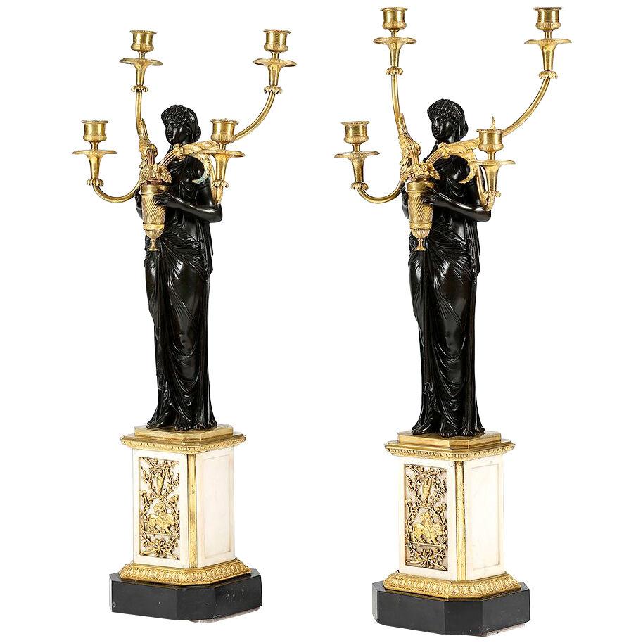 Pair of ormolu and bronze candelabra 