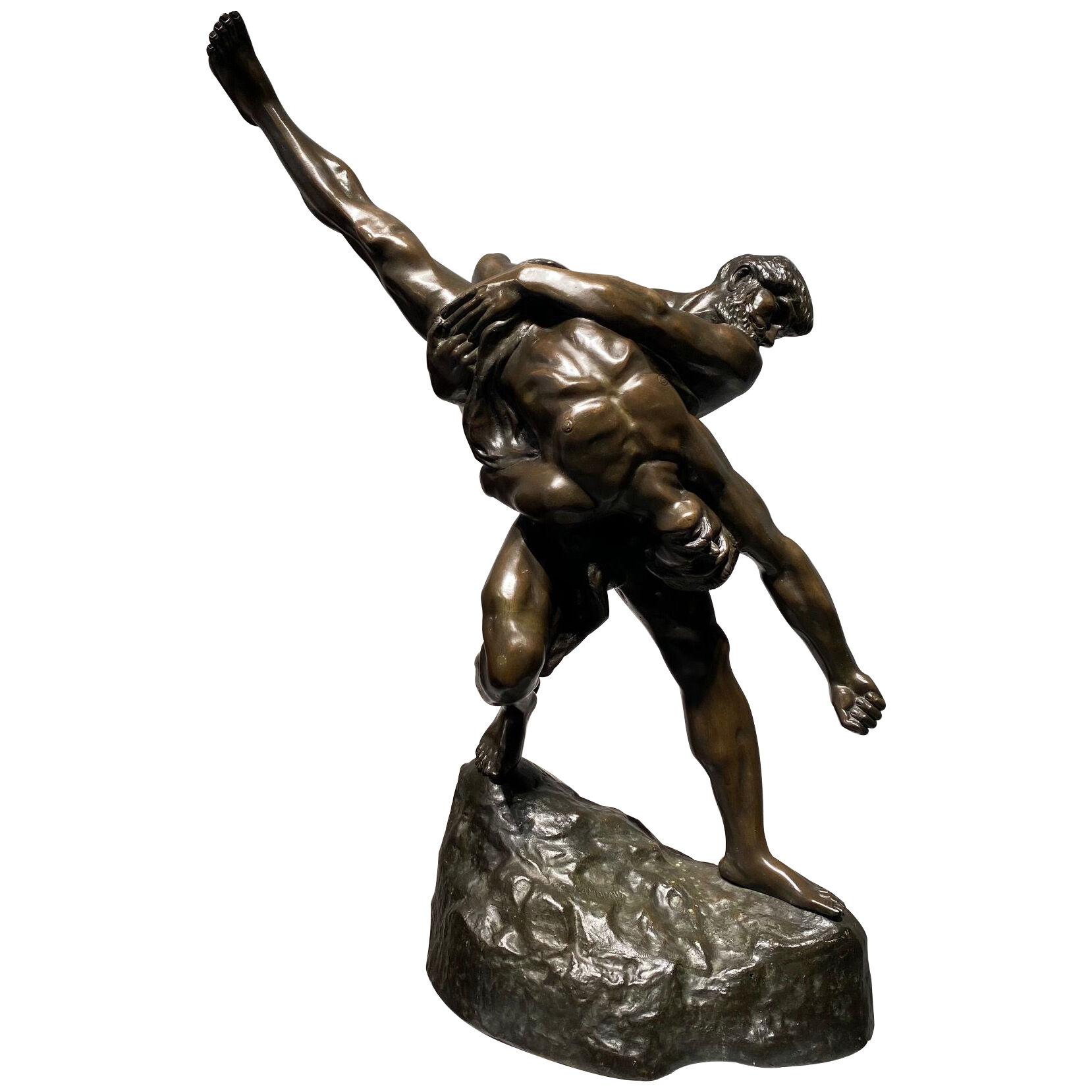 Large Bronze  19thC, The Wrestlers. Fonderie Usine Des Bronzes, Bruxellles