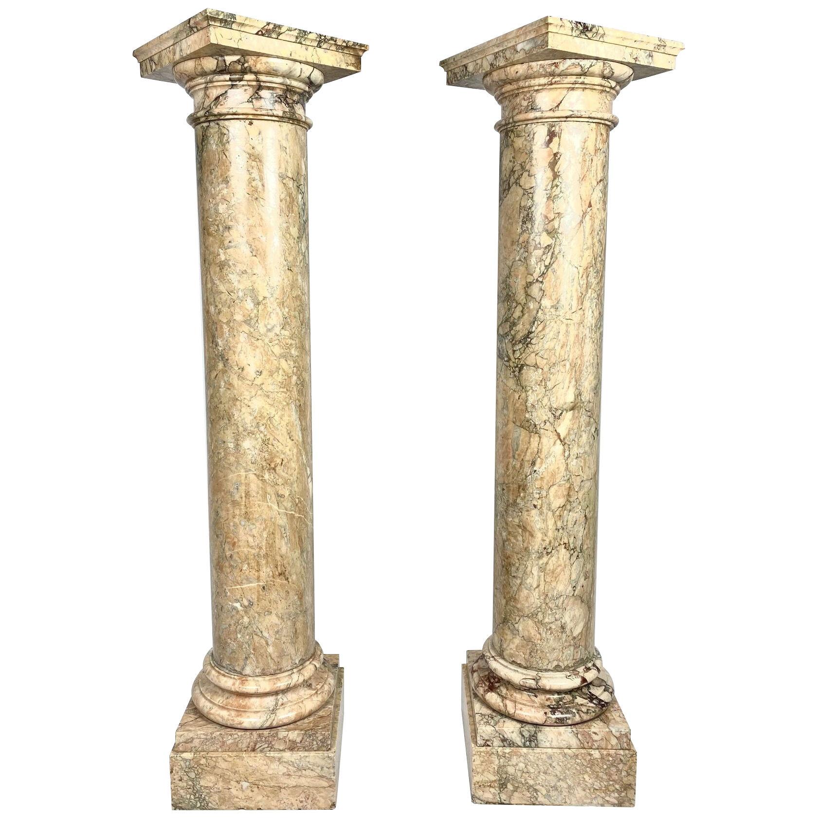 Pair of early 20thC. breccia marble revolving topped pedestals