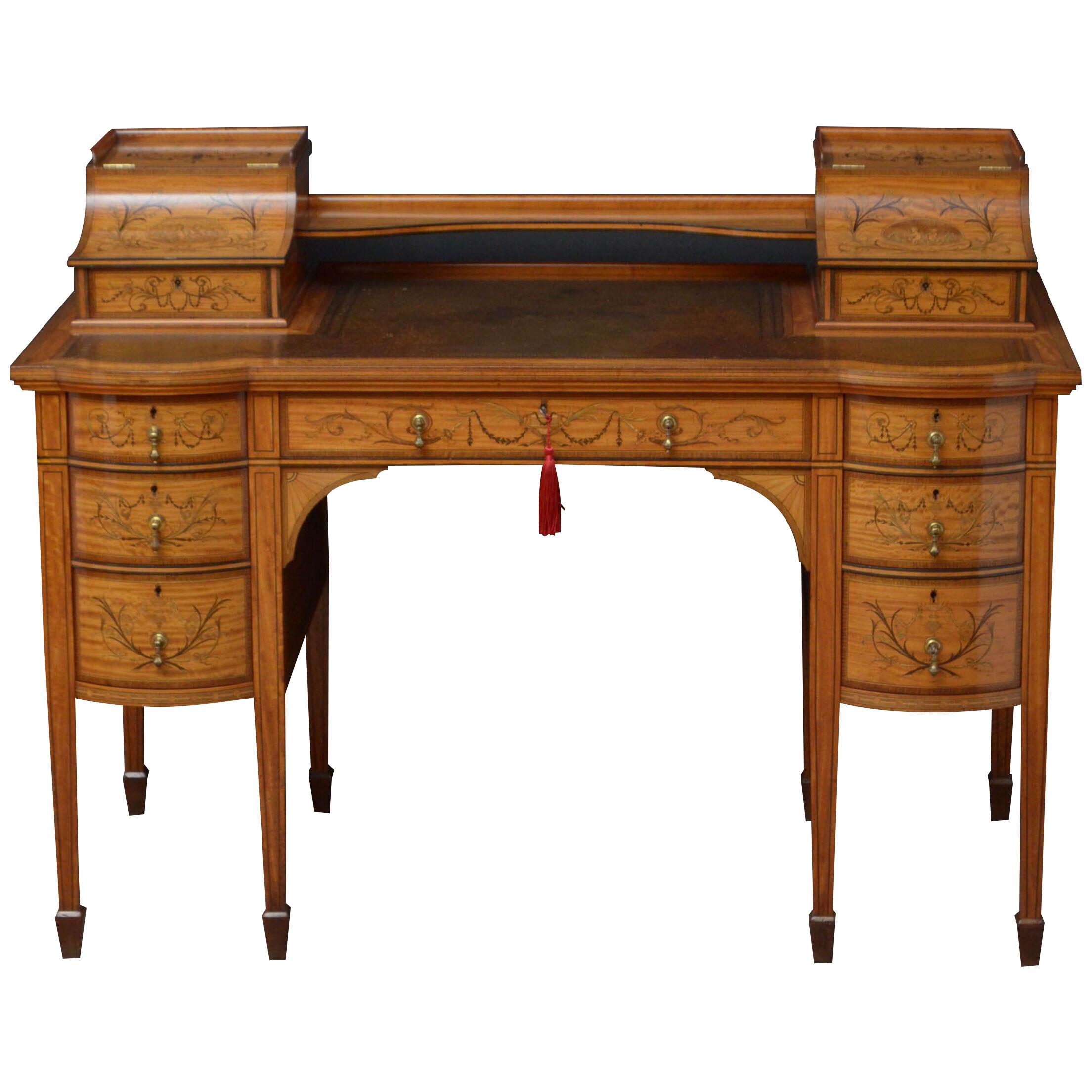 Late Victorian Carlton House Desk in Satinwood