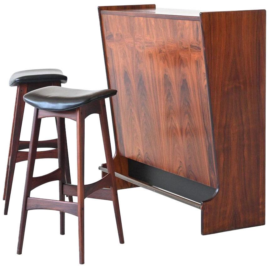 Johannes Andersen dry bar and stools rosewood Skaaning & Son Denmark 1960