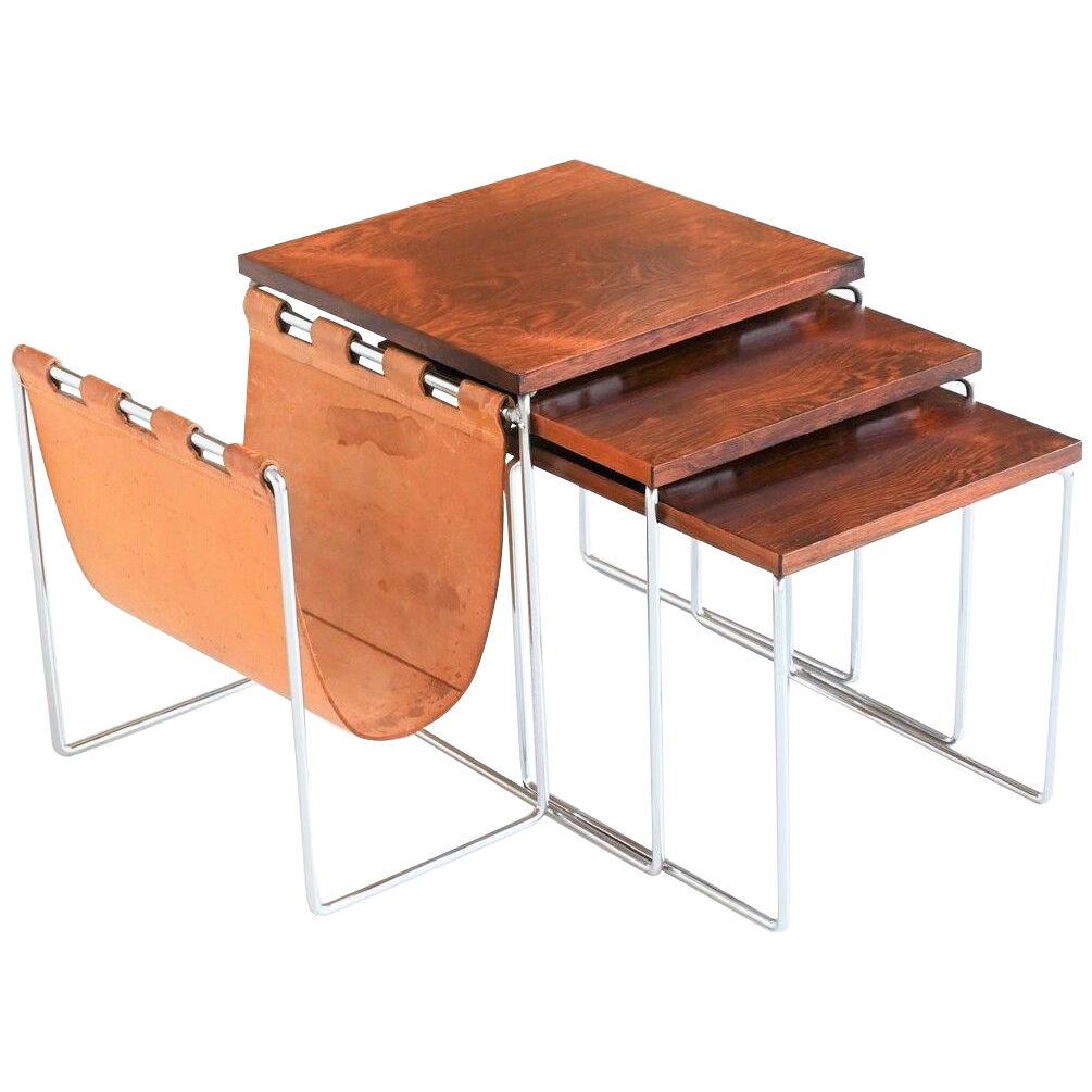 Rosewood and chrome nesting tables The Netherlands 1960