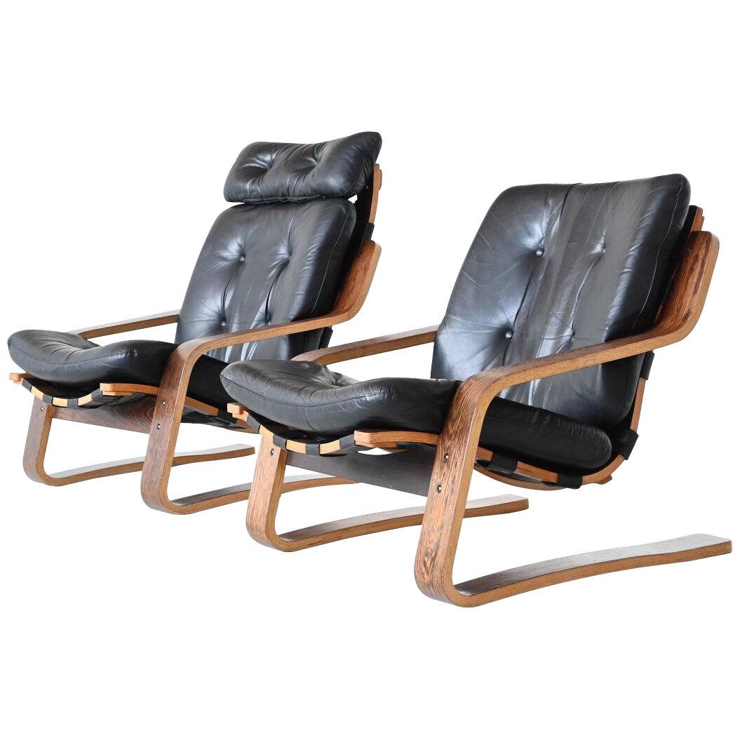 Scandinavian wenge plywood pair of lounge chairs Norway 1970