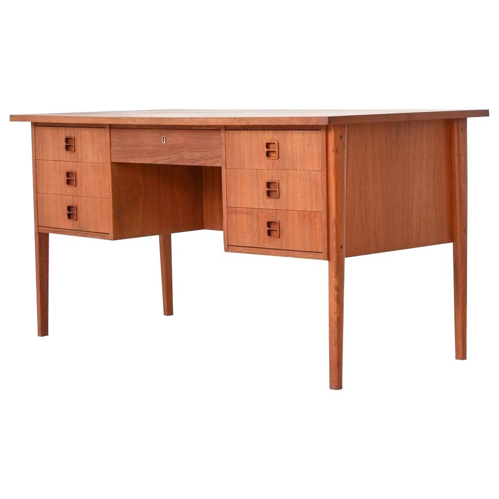 Symmetric Scandinavian desk teak wood Denmark 1960